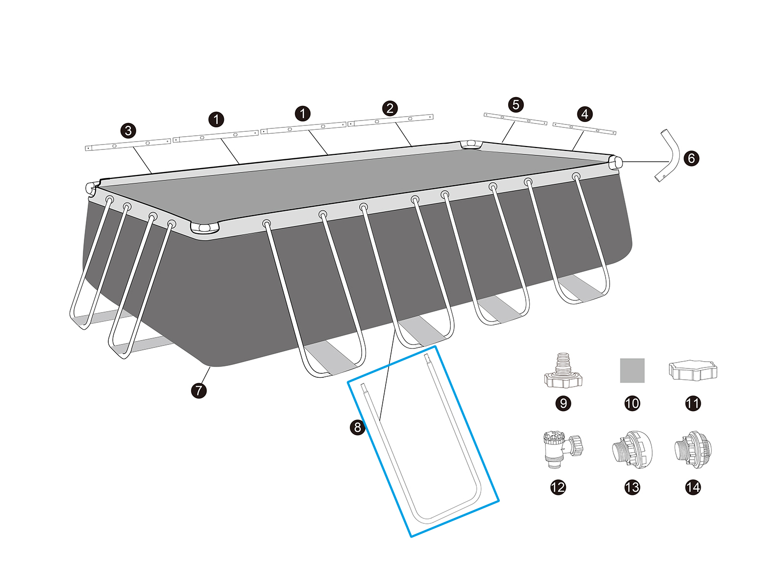 Bestway® Spare Part U-Shaped Side Support for 18'/24'/31.3' Rectangular Frame Pool