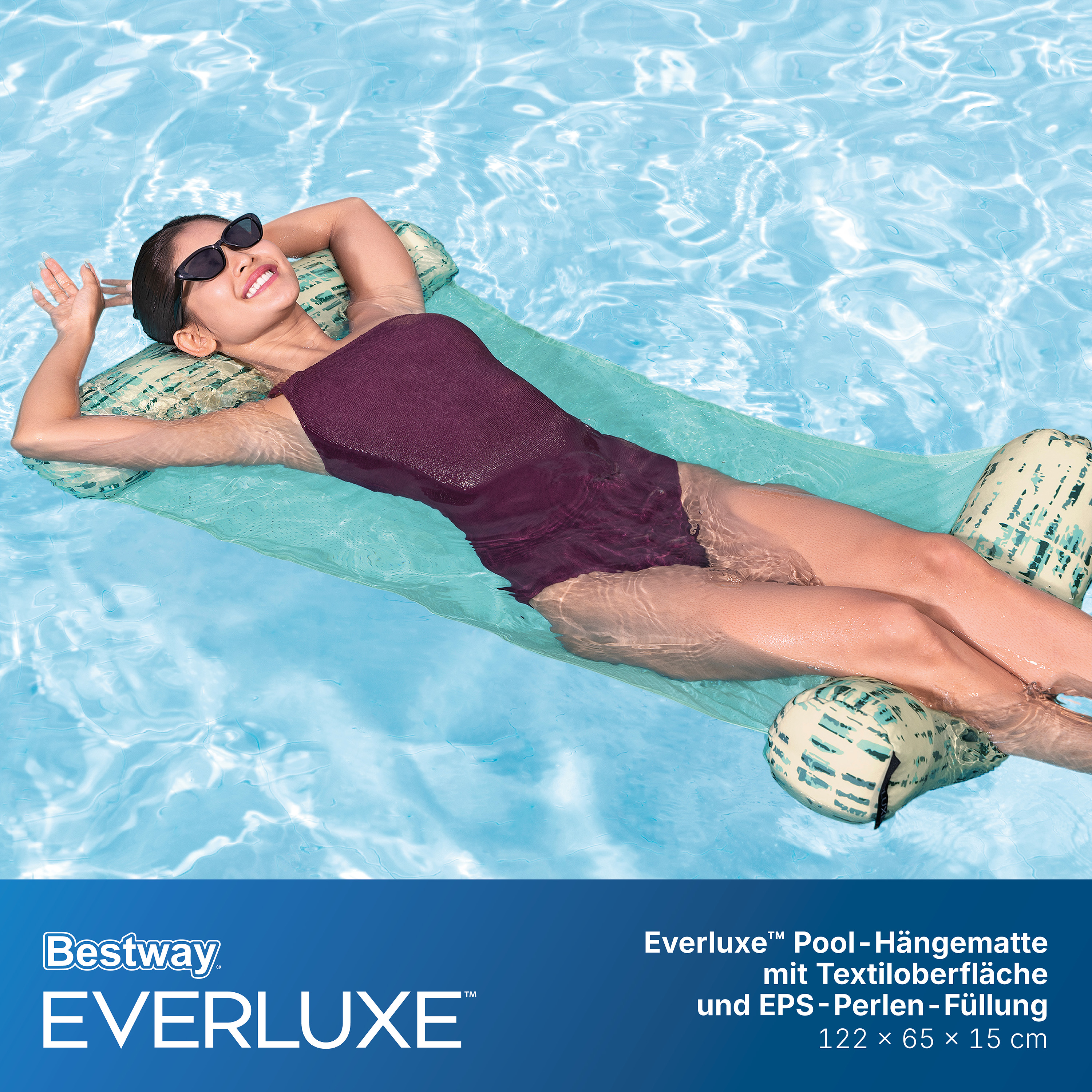 Everluxe™ Pool-Hängematte mit Textiloberfläche und EPS-Perlen-Füllung 122 x 65 x 15 cm