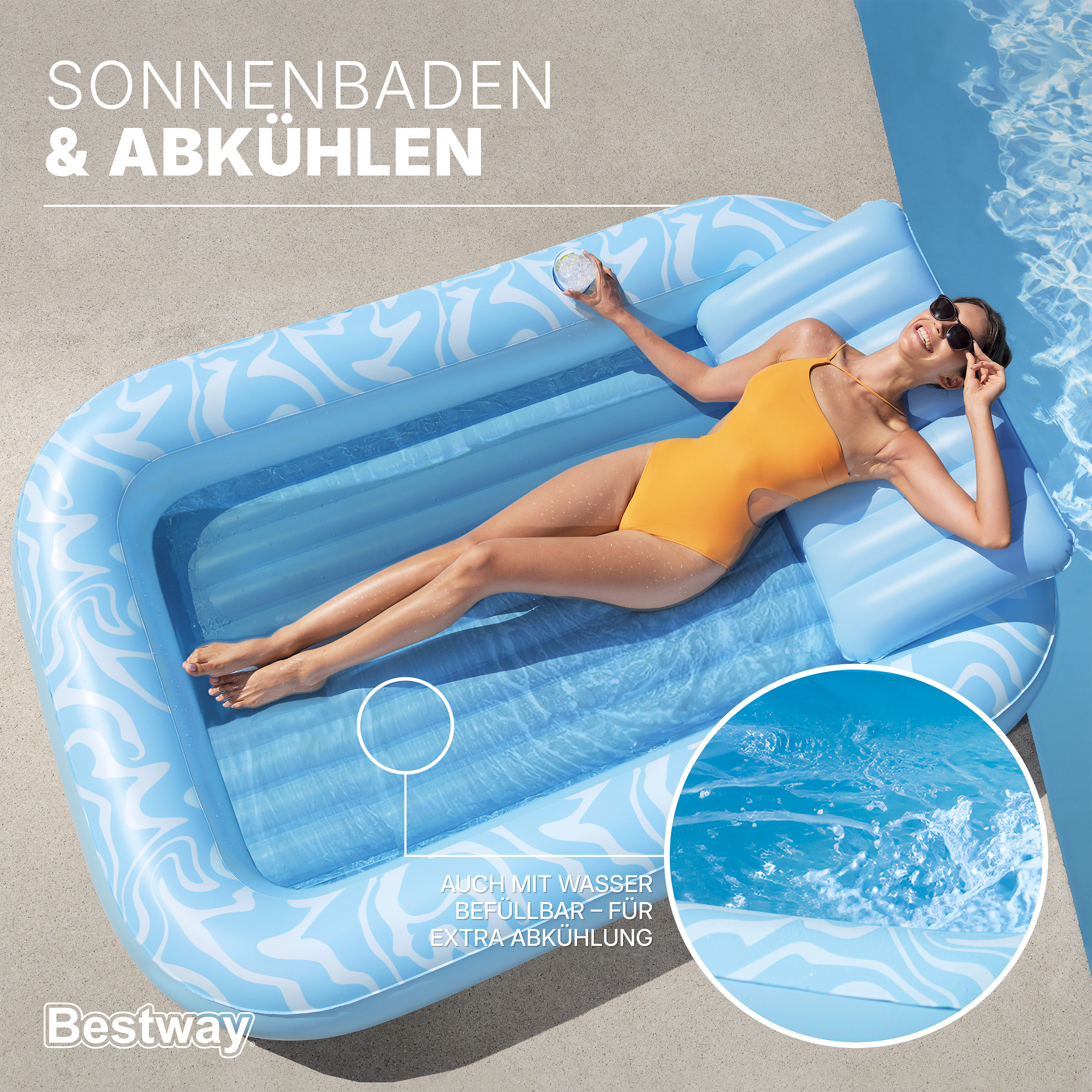Tanning Lounge - Aufblasbare Sonnenliege & Pool Lounge 203 x 137 x 25,5 cm