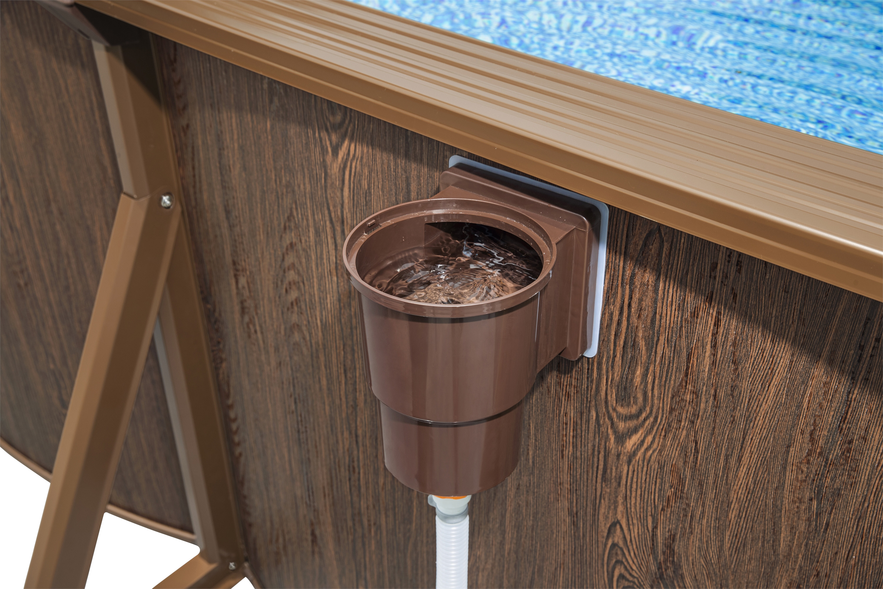 Hydrium™ Stahlwandpool Komplett-Set mit Sandfilteranlage Ø 549 x 132 cm, Holz-Optik (Palisander), rund