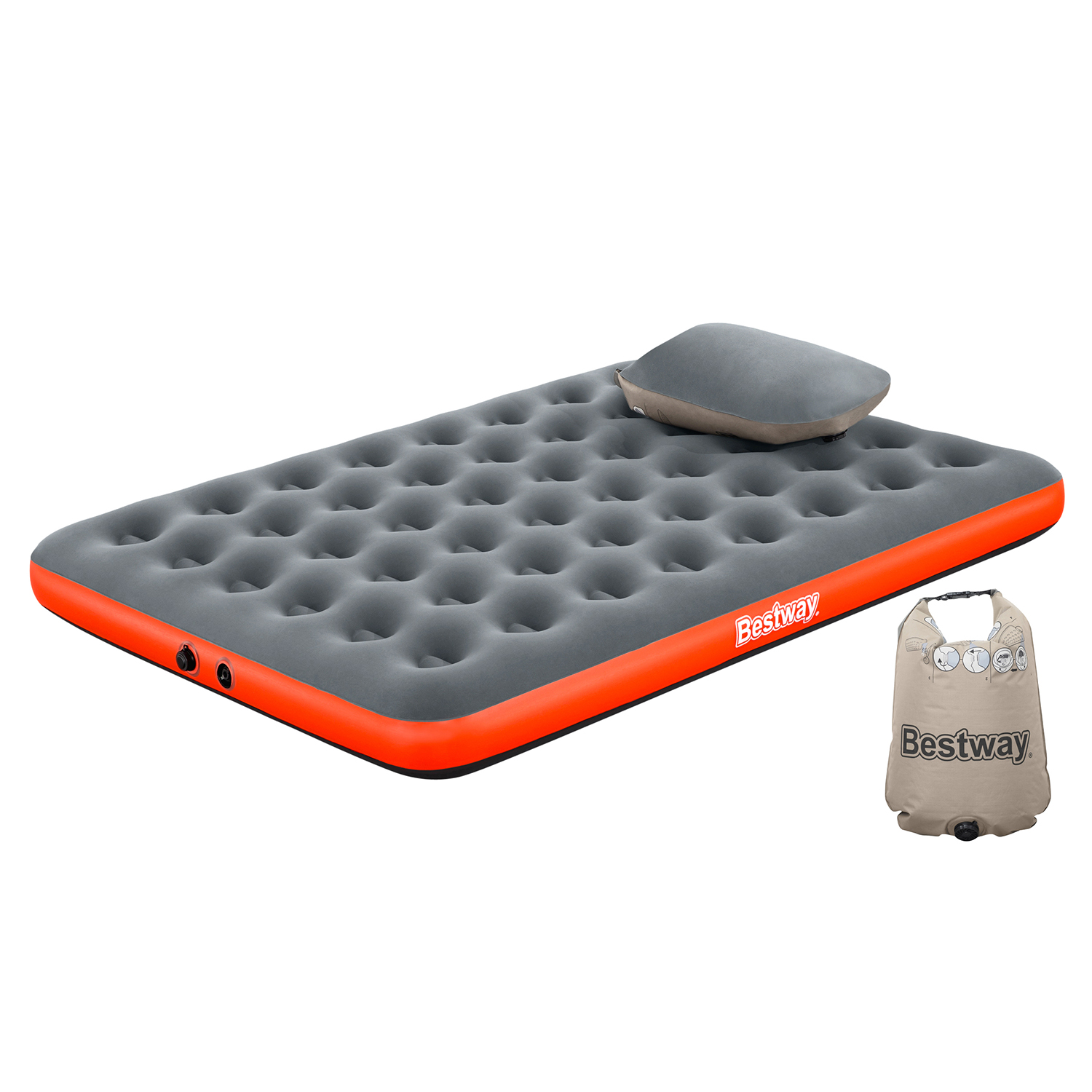 Doppelluftbett Roll & Relax mit Kissenpumpe 203 x 152 x 22 cm Doppelluftbett Roll & Relax mit Kissenpumpe 203 x 152 x 22 cm