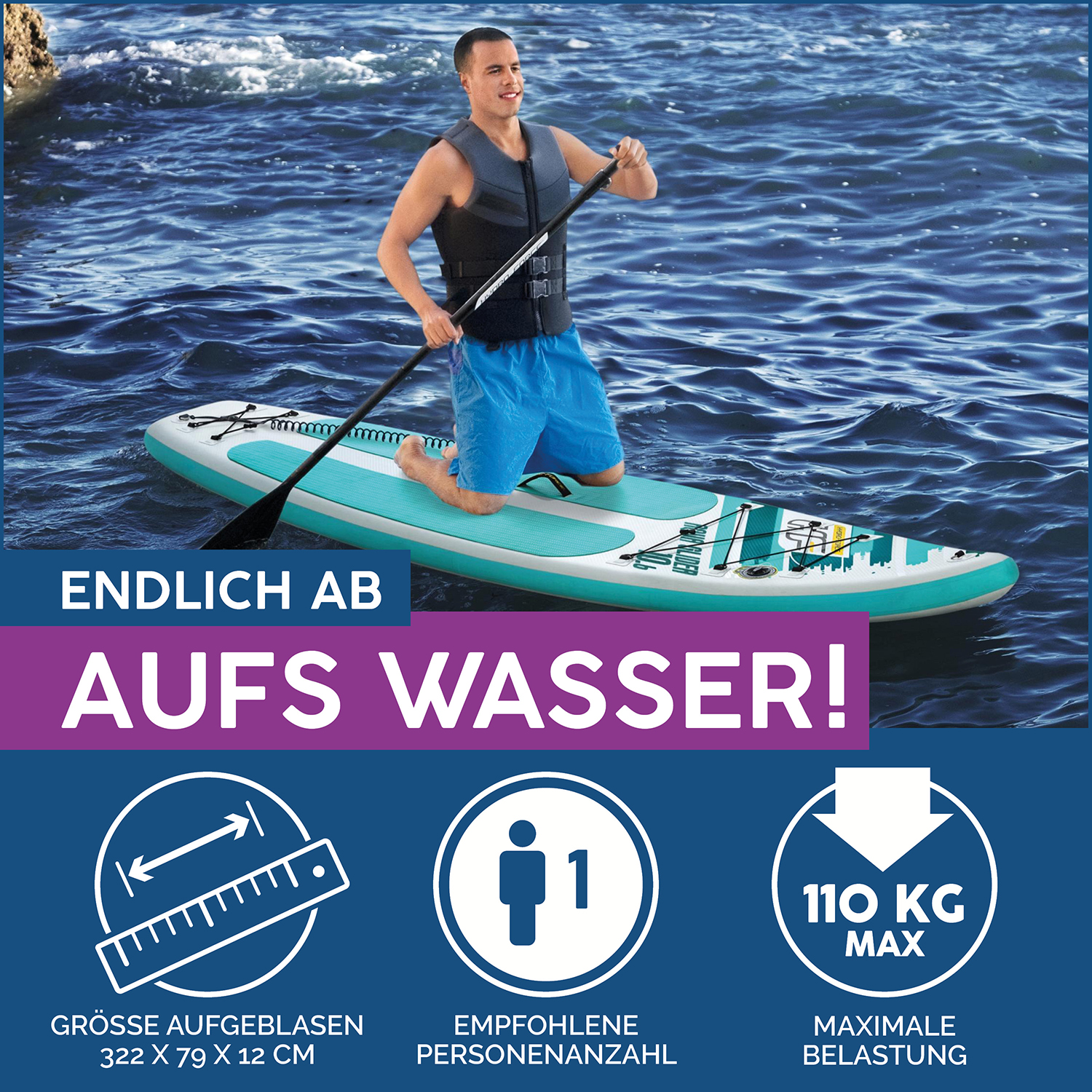 Hydro-Force™ SUP Touring Board-Set Aqua Glider™ 322 x 79 x 12 cm
