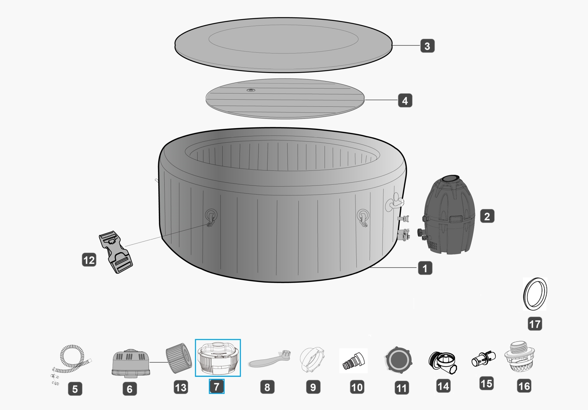 Bestway® Spare Part ChemConnect™ chemical dispenser (grey) for LAY-Z-SPA® whirlpools (2019 to 2021)