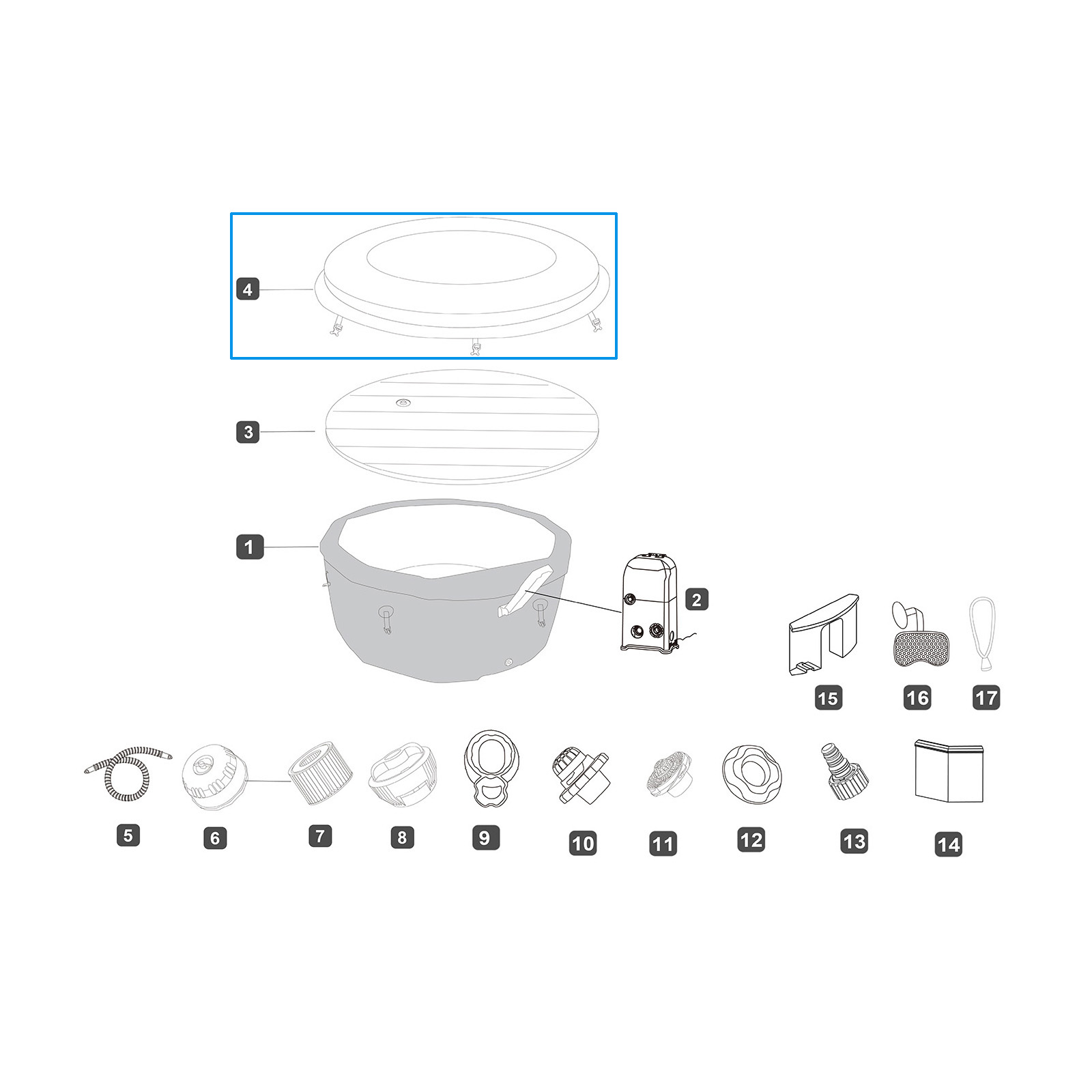 Bestway® Ersatzteil Kunstleder-Abdeckung (braun) für LAY-Z-SPA® Toronto ThermaCore Airjet Plus™ 190x70cm