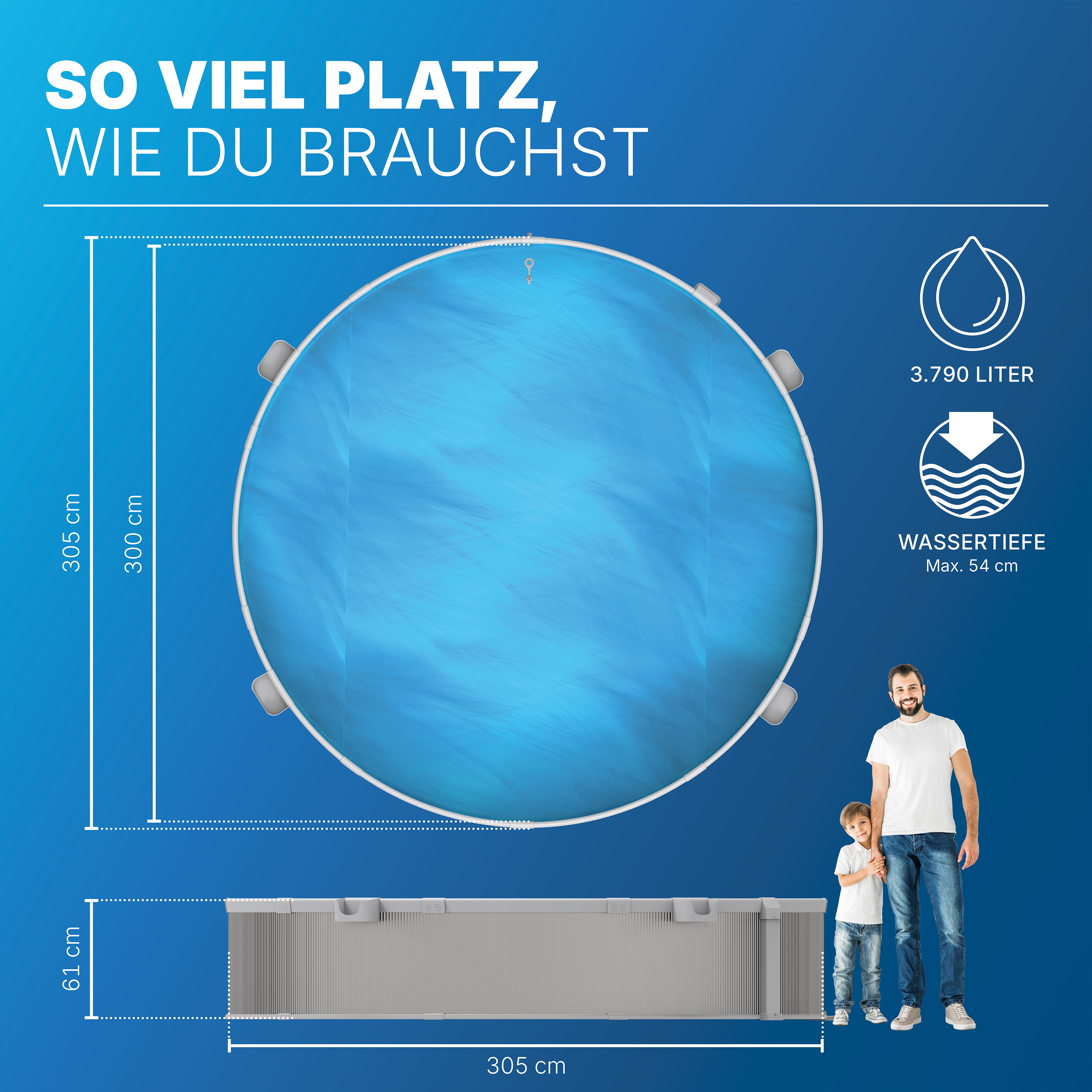 Tanx™ Stahlwandpool Set mit Filterpumpe Ø 305 x 61 cm, grau, rund