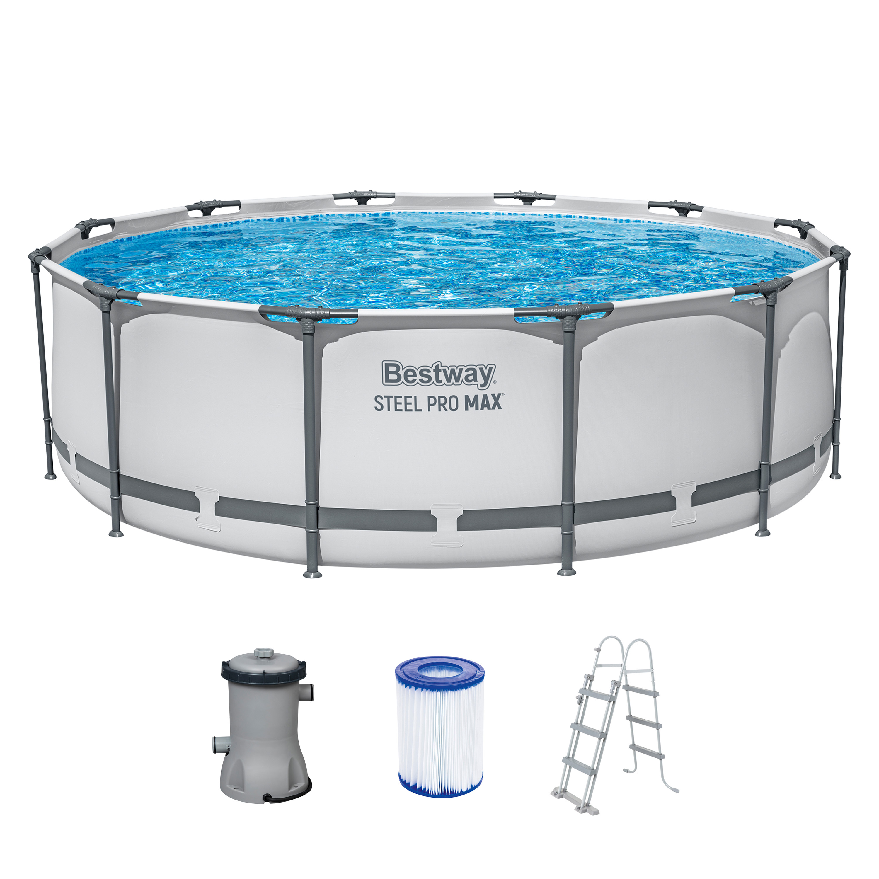 Steel Pro MAX™ Frame Pool Set mit Filterpumpe Ø 366 x 100 cm, lichtgrau, rund