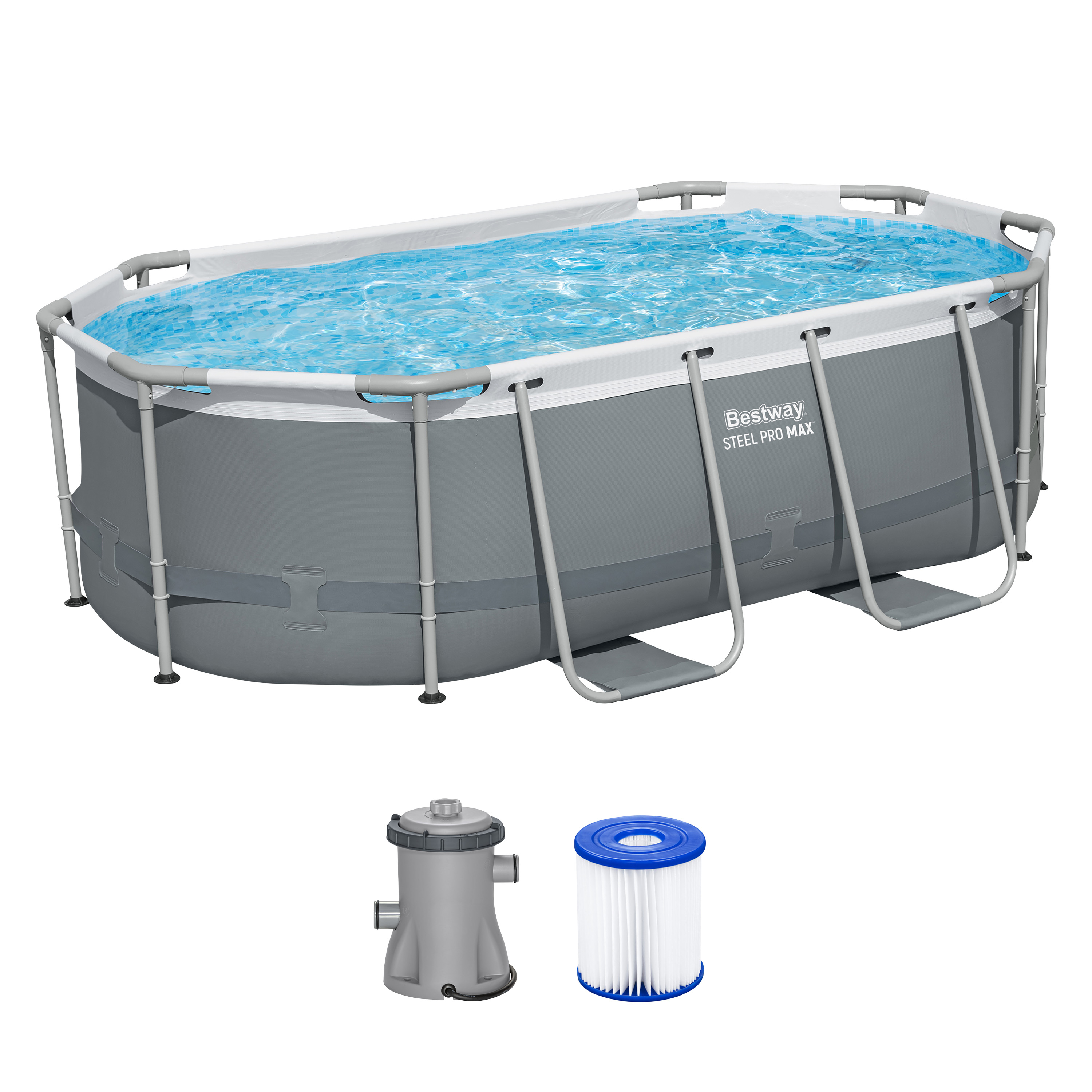 Steel Pro MAX™ Frame Pool Set mit Filterpumpe 305 x 200 x 84 cm, grau, oval