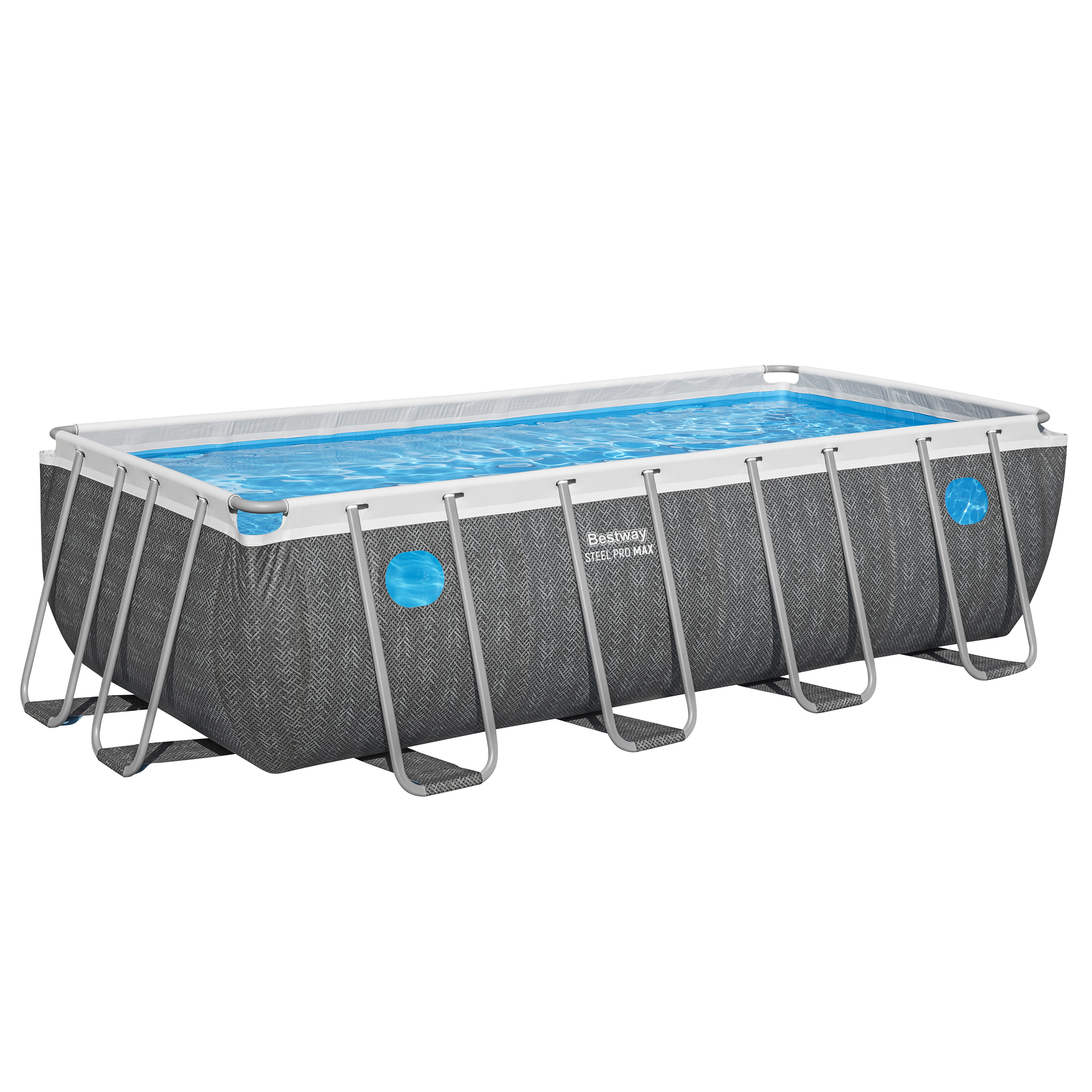 Steel Pro MAX™ Splashview™ Solo Pool ohne Zubehör 488 x 244 x 122 cm, Rattan-Optik (Schiefergrau), eckig