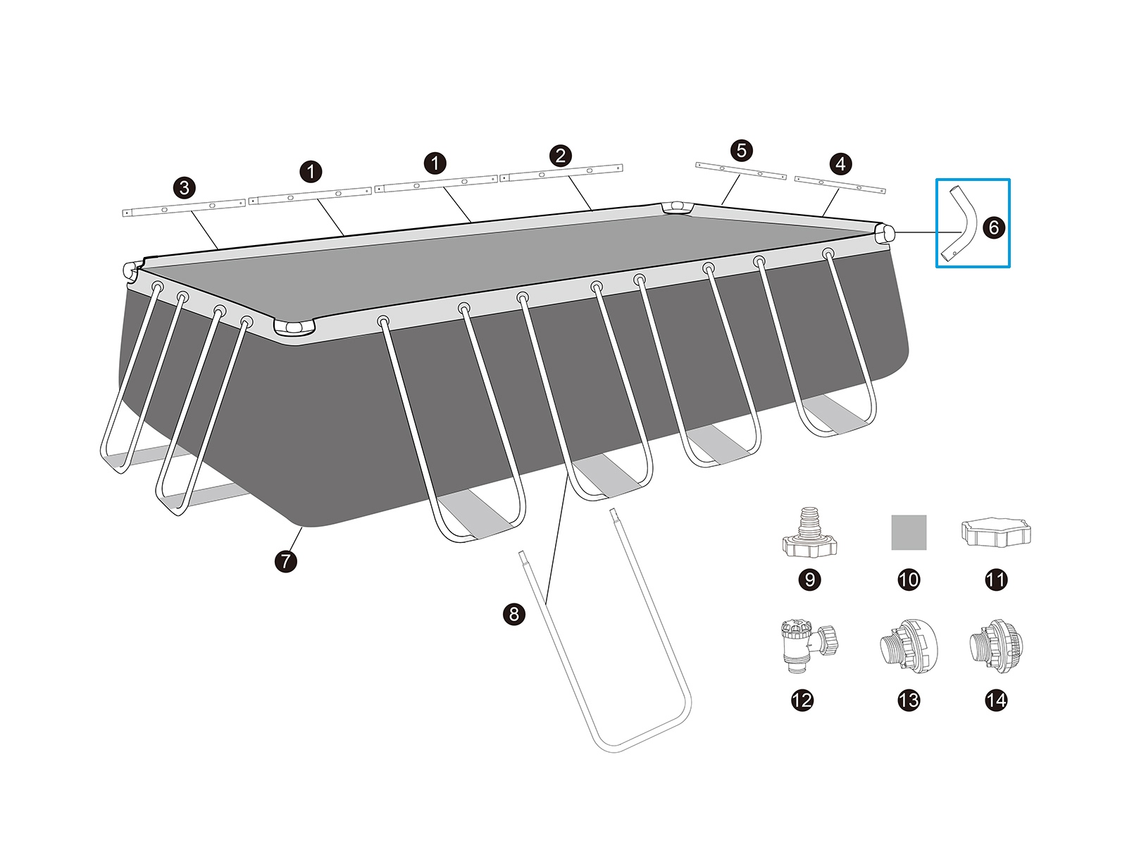 Bestway® Spare Part C-connerctor (galvanised) for Bestway® APX 365™ pools (561KA / 561KG / 561KJ), angular
