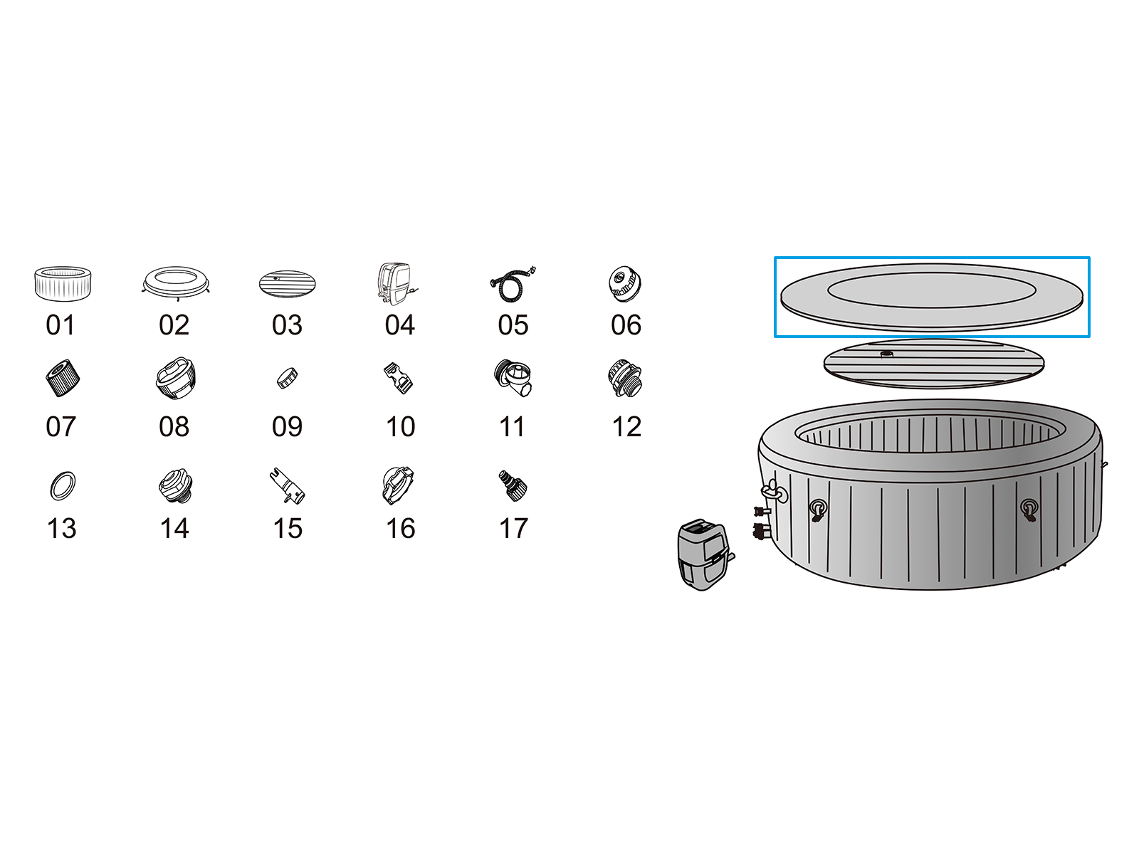 Bestway® Ersatzteil Abdeckung (grau) für LAY-Z-SPA® Kokomoh AirJet™ Ø 180 cm