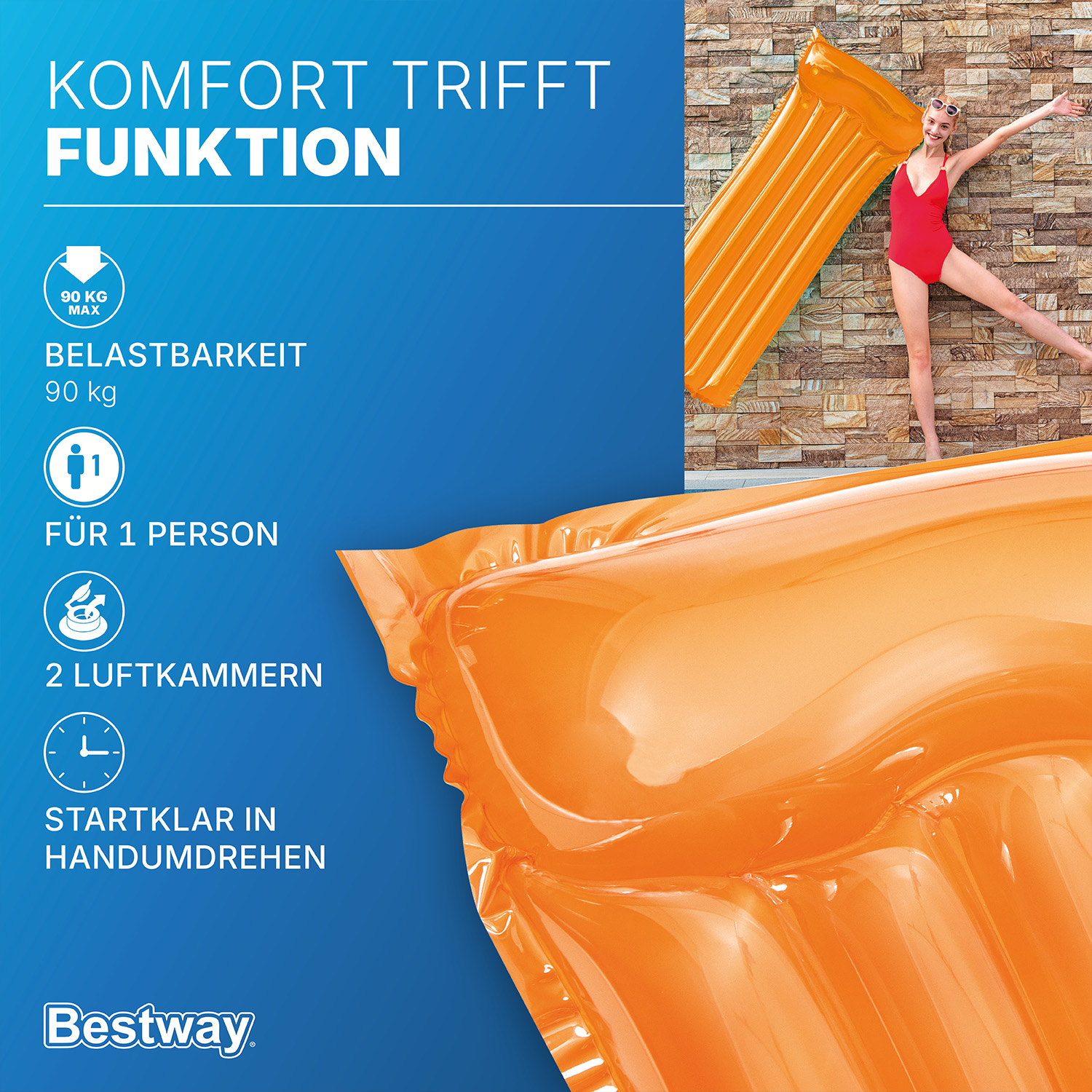Luftmatratze Transparent 183 x 76 cm, Orange