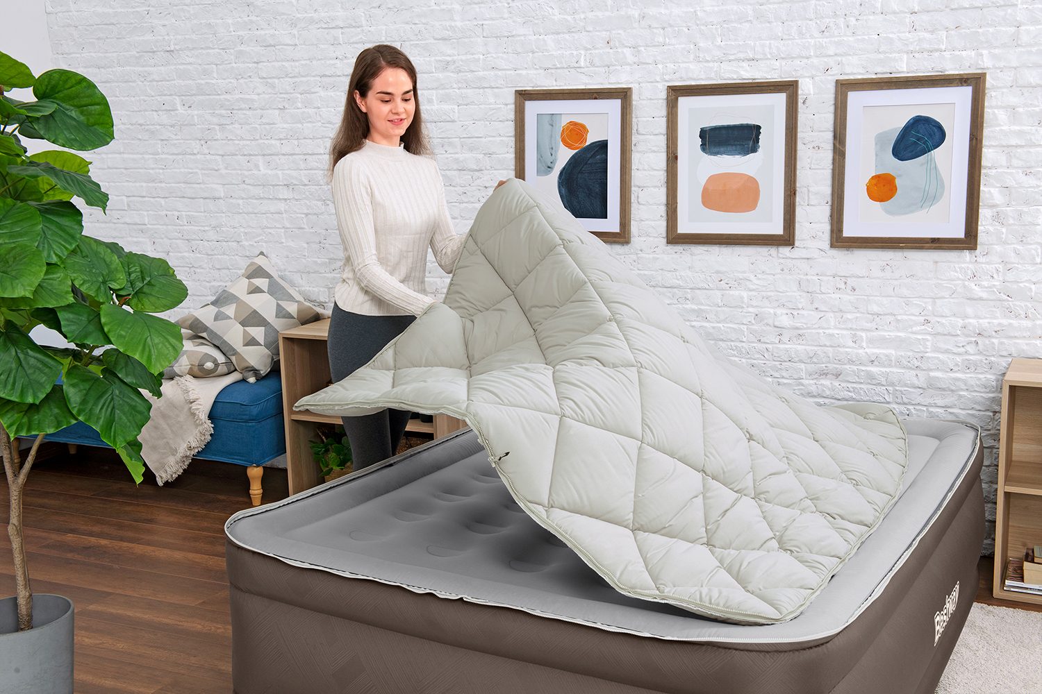 Fortech™ Doppelluftbett mit Reißverschlussbezug & integrierter Elektropumpe  203 x 152 x 51 cm