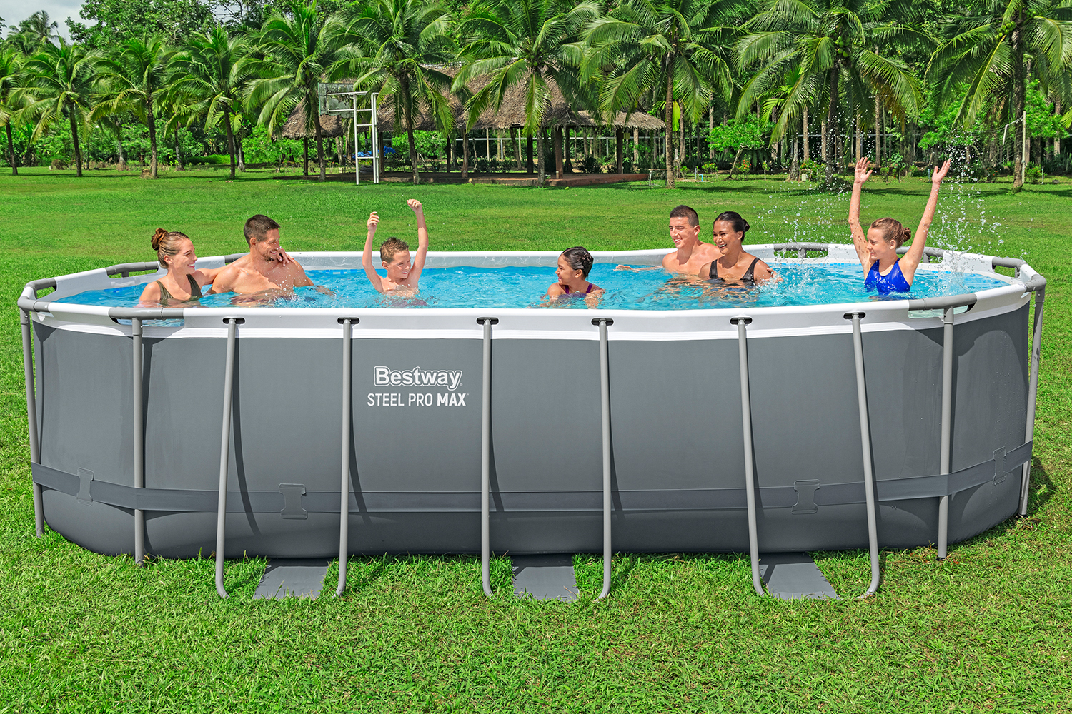 Steel Pro MAX™ Frame Pool Komplett-Set mit Filterpumpe 549 x 274 x 122 cm, grau, oval