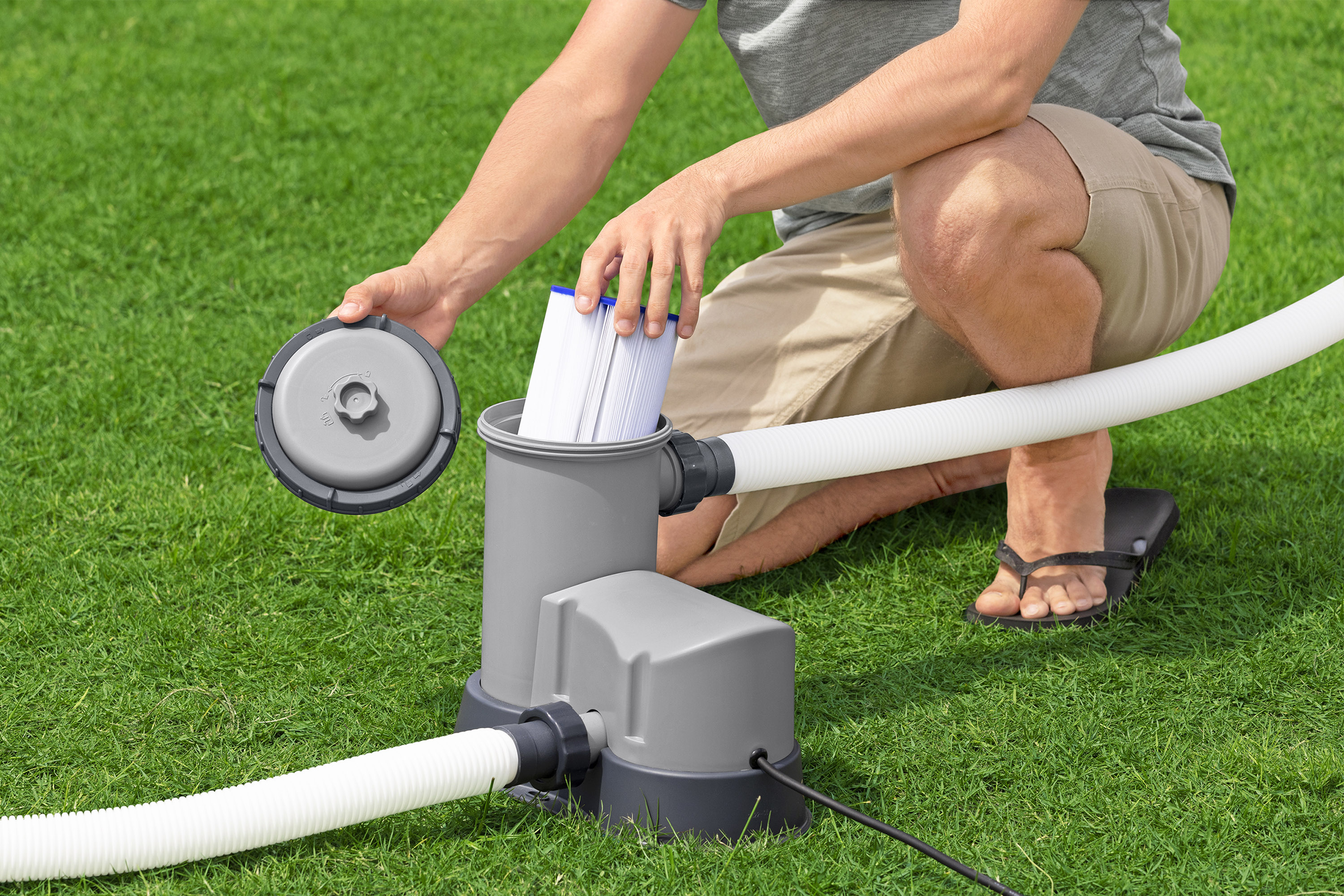 Steel Pro MAX™ Splashview™ Frame Pool Komplett Set mit Filterpumpe Ø 488 x 122 cm, Holz-Optik (Pinie), rund