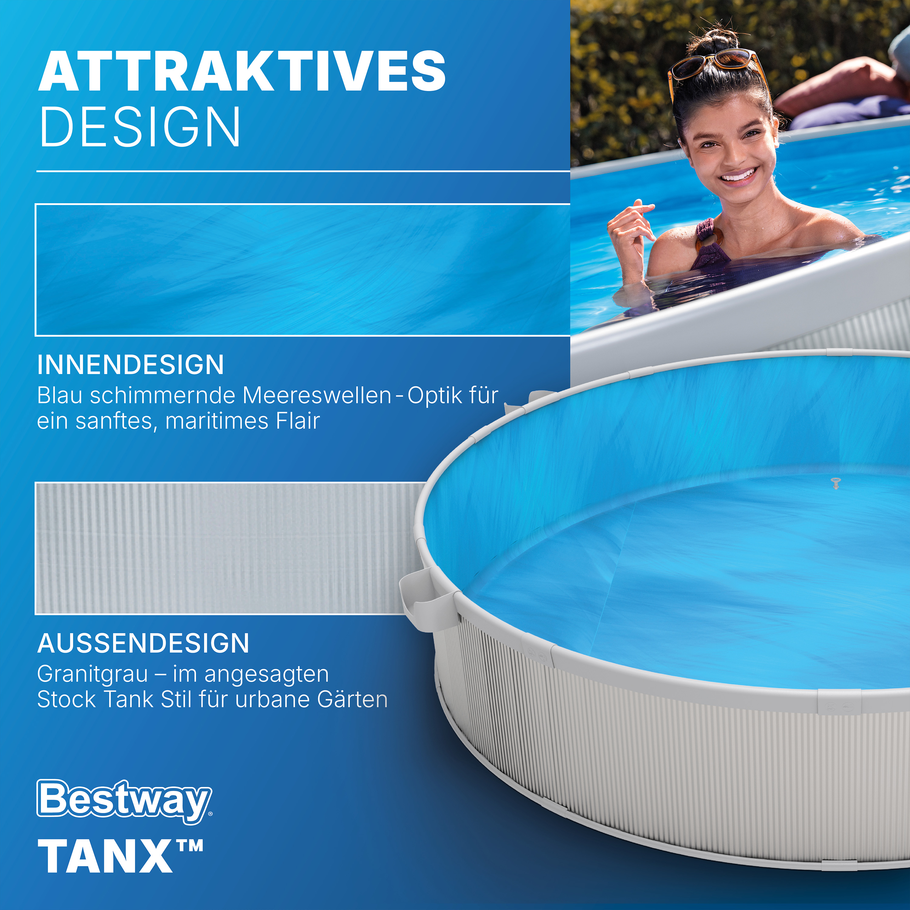 Tanx™ Stahlwandpool Set mit Filterpumpe Ø 305 x 61 cm, grau, rund
