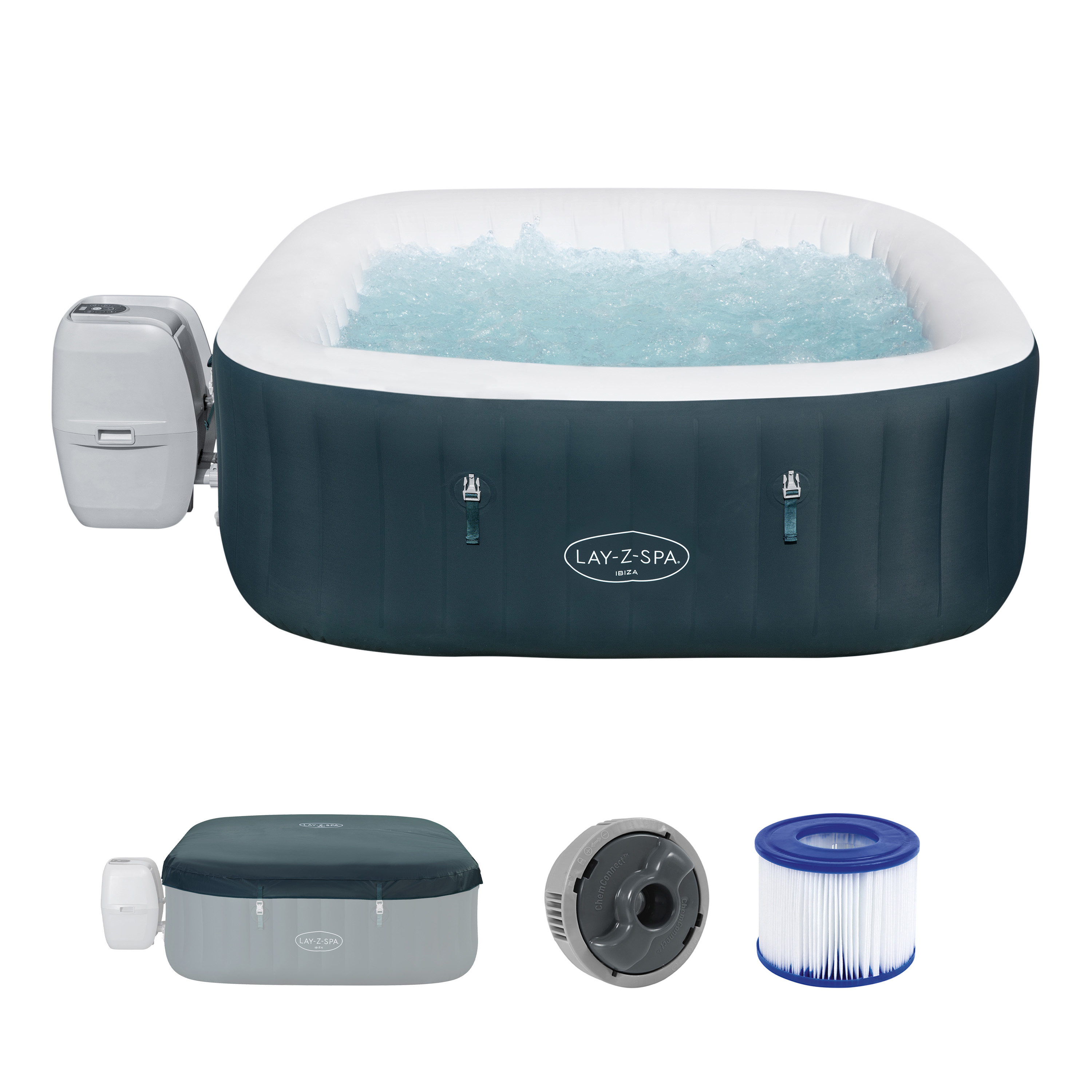 LAY-Z-SPA® Energiespar Whirlpool Ibiza AirJet™, für 4 Personen, 180 x 180 x 66 cm, Dunkelgrün