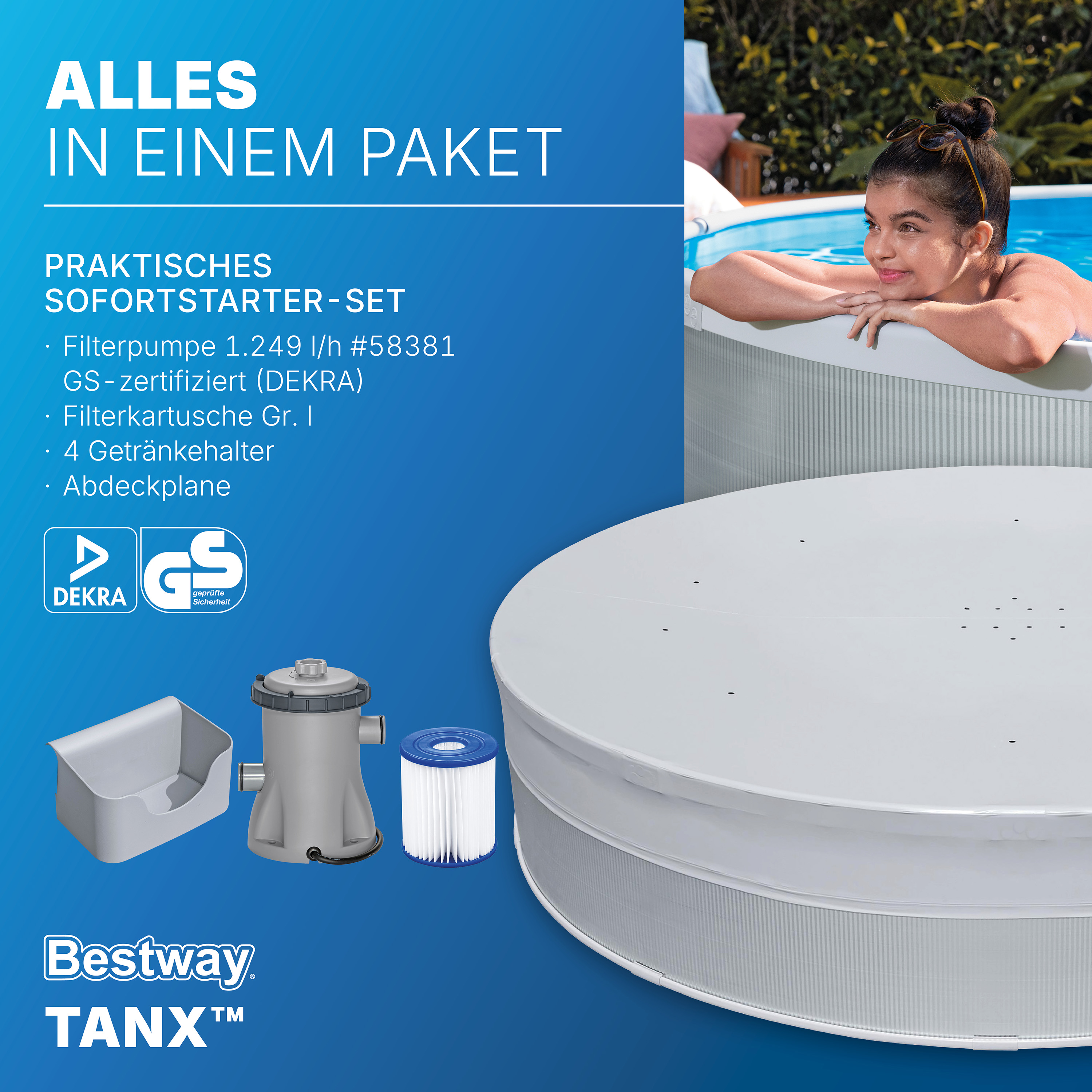 Tanx™ Stahlwandpool Set mit Filterpumpe Ø 305 x 61 cm, grau, rund