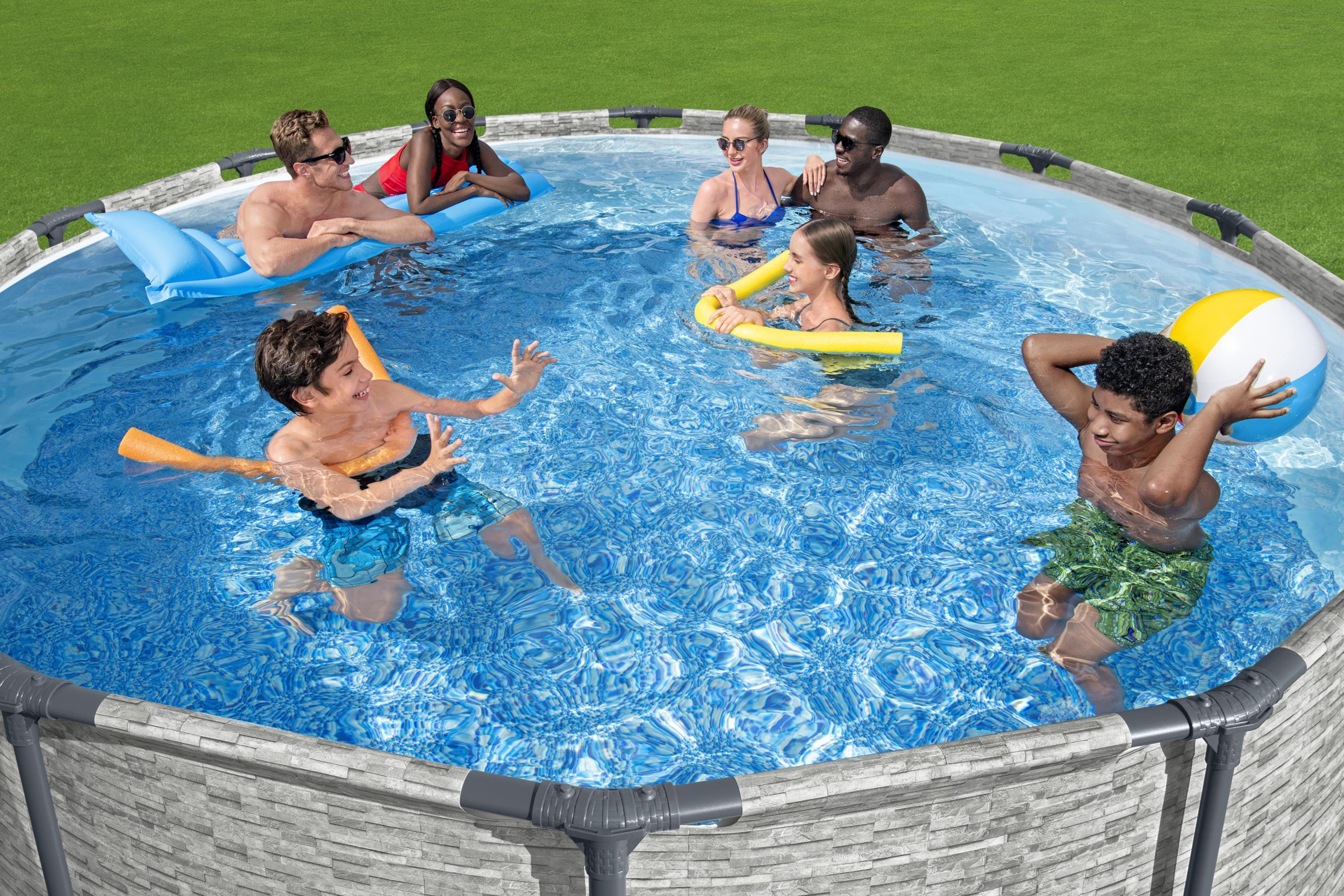 Steel Pro MAX™ Solo Pool ohne Zubehör Ø 488 x 122 cm, Steinwand-Optik (Cremegrau), rund