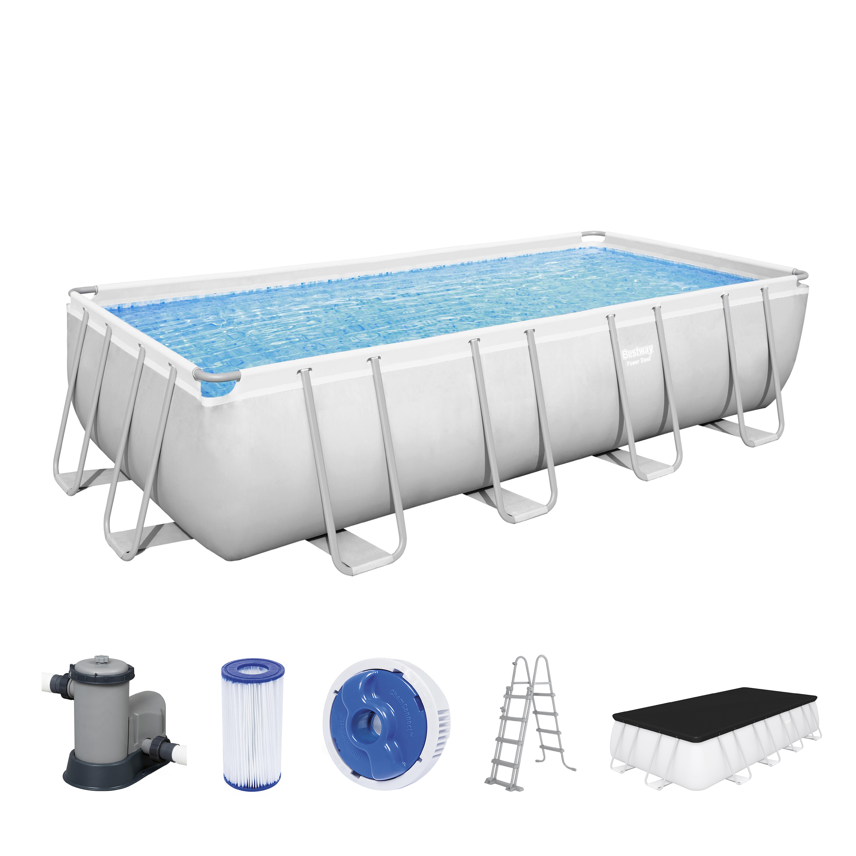 Power Steel™ Frame Pool Komplett-Set mit Filterpumpe 549 x 274 x 122 cm , lichtgrau, eckig