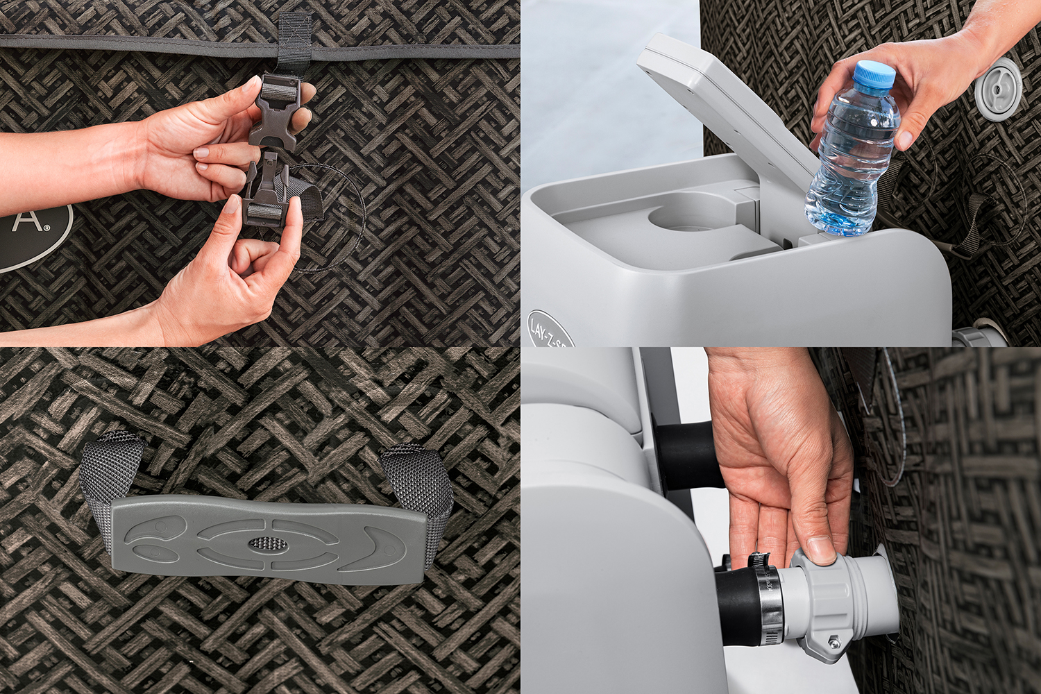 LAY-Z-SPA® Energiespar Whirlpool Cabo HydroJet™ mit App-Steuerung, für 6 Personen, 180 x 180 x 71 cm, Kreuzgeflecht-Optik (Eichengrau)