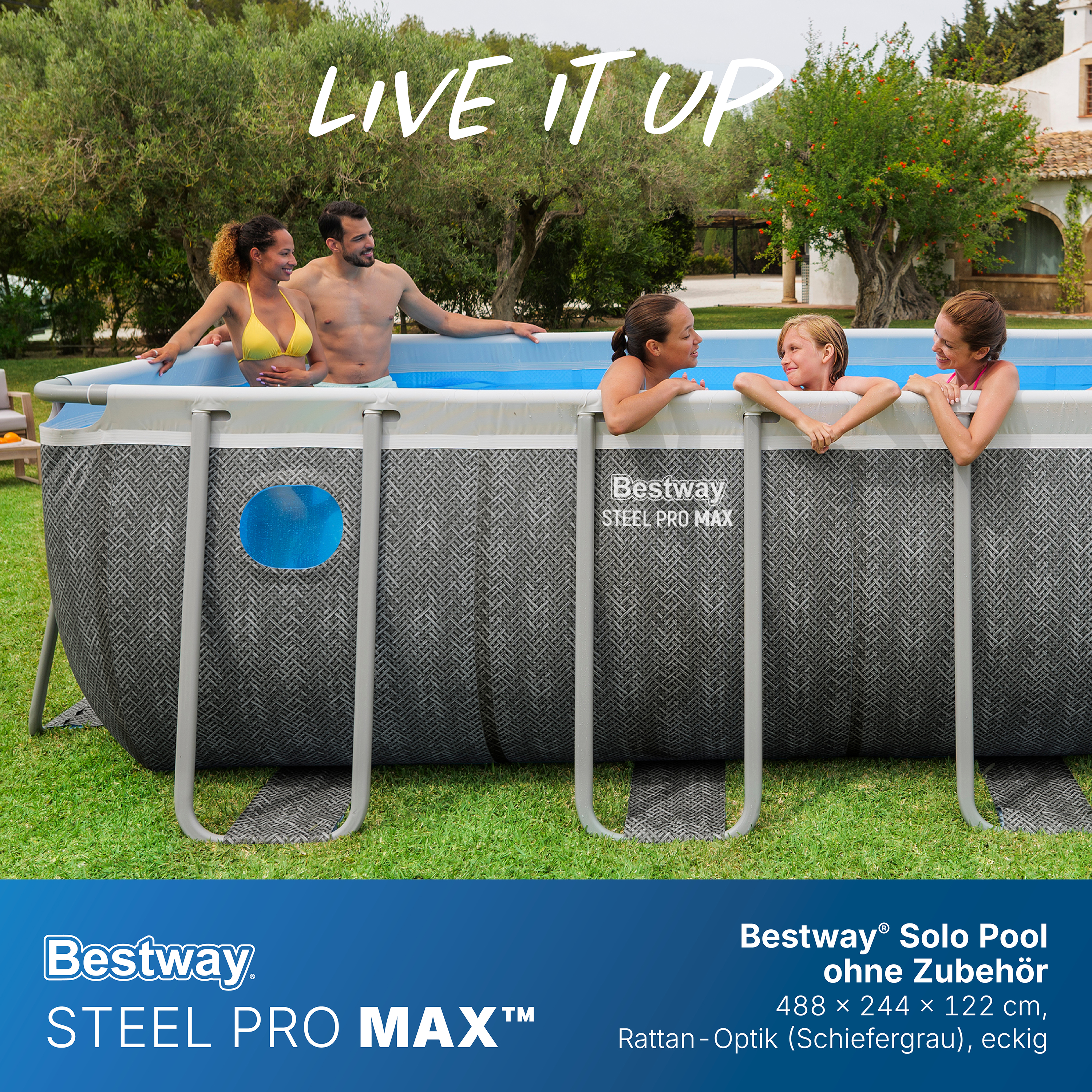 Steel Pro MAX™ Solo Pool ohne Zubehör 488 x 244 x 122 cm, grau, eckig