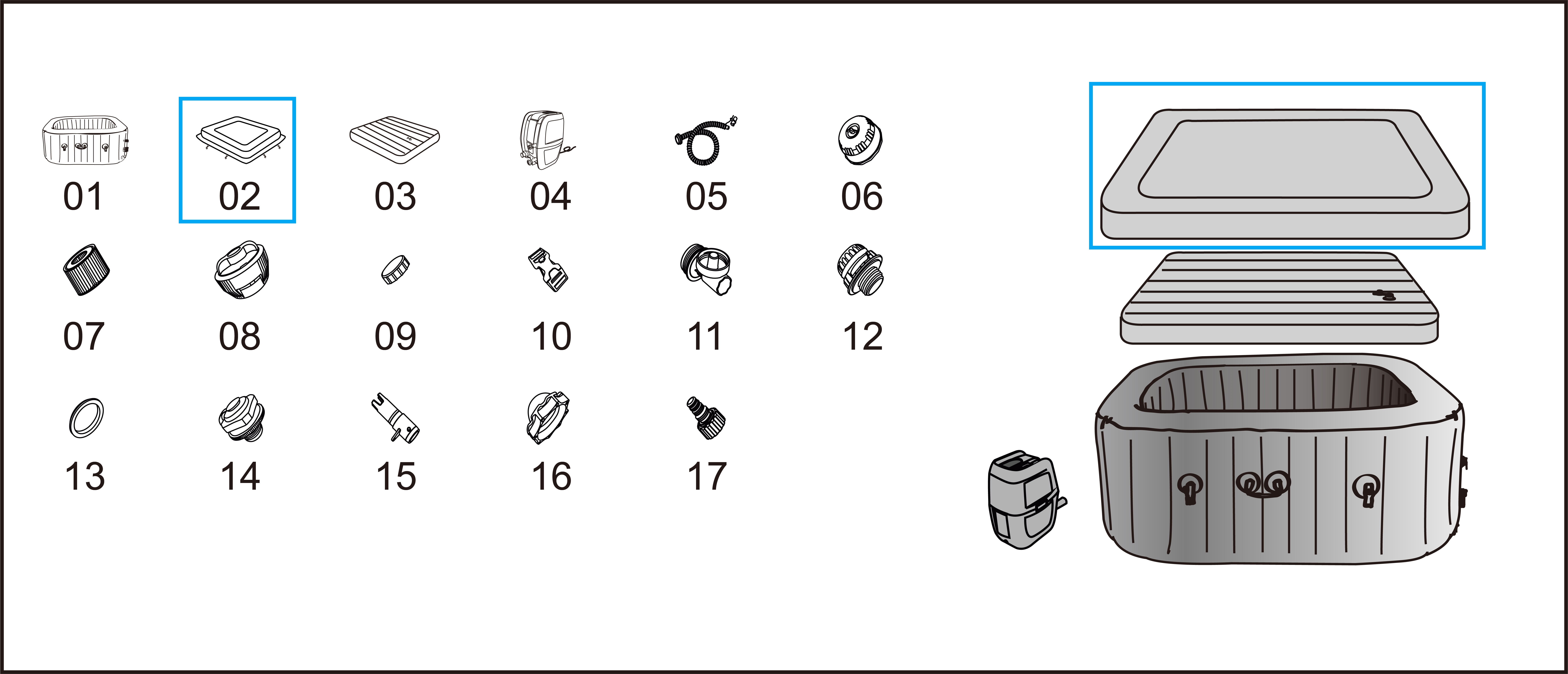 Bestway® Spare Part Leatherroid cover (blue) for LAY-Z-SPA® Ibiza AirJet™ 180 x 180 x 71 cm (2023) Bestway® Spare Part Leatherroid cover (blue) for LAY-Z-SPA® Ibiza AirJet™ 180 x 180 x 71 cm (2023)