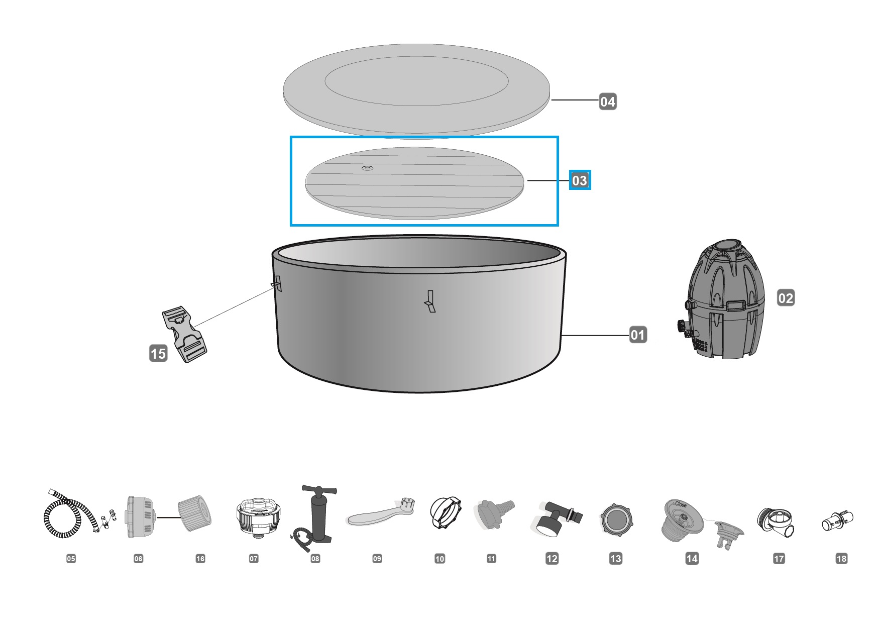 Bestway® Spare Part Inflatable cushion for cover of LAY-Z-SPA® Helsinki AirJet™ Ø 180 x 66 cm