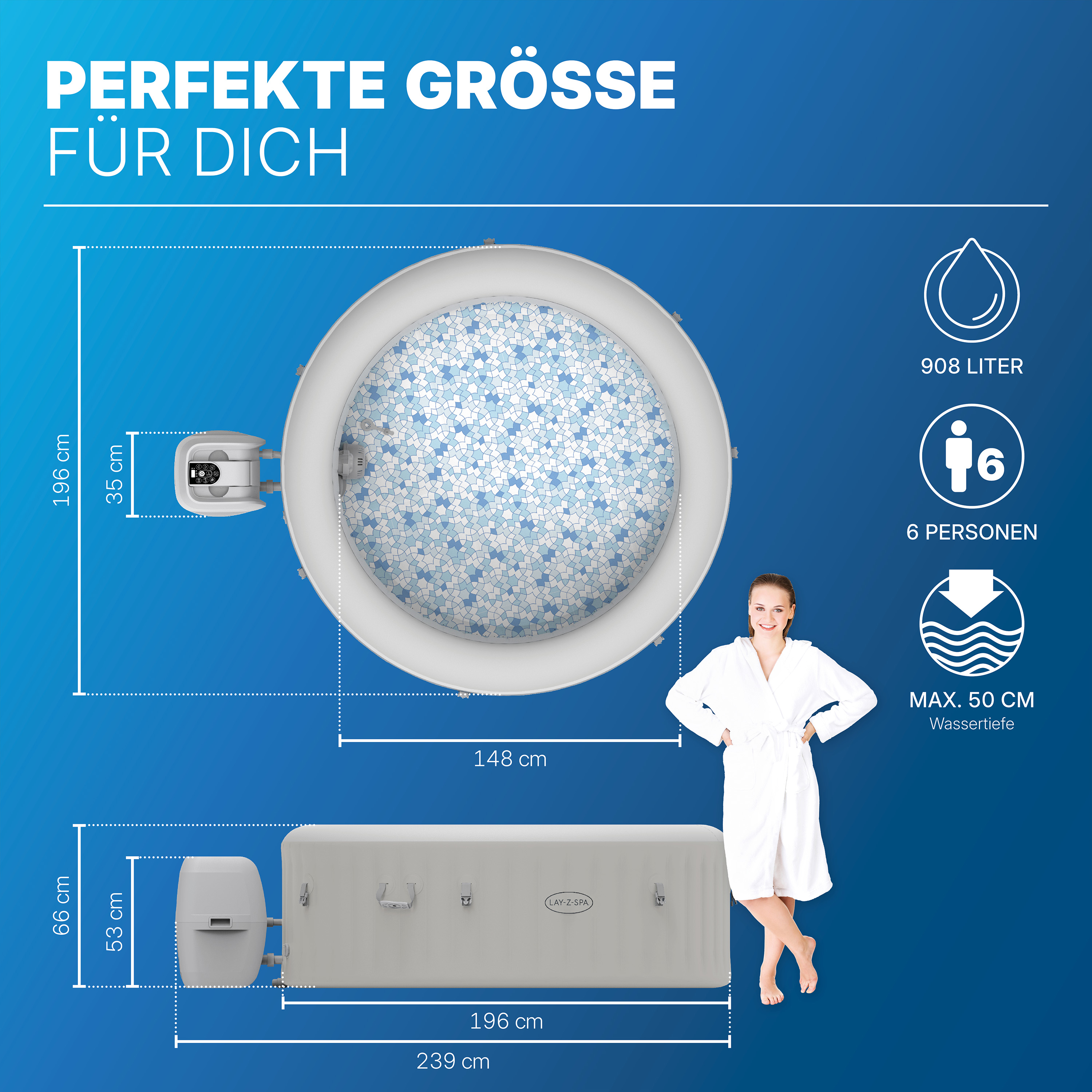 LAY-Z-SPA® LED Whirlpool Paris AirJet™ Ø 196 x 66 cm, rund