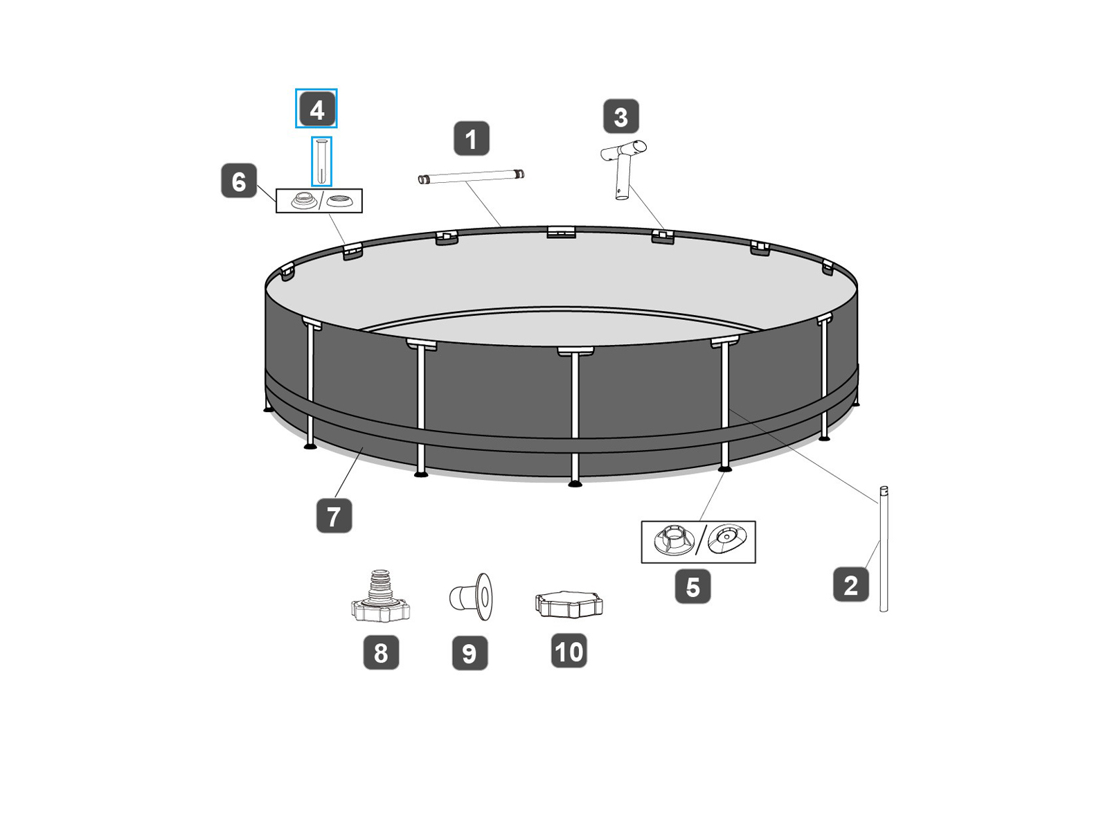 Bestway® Spare Part Pin set (grey / 10 pieces) for various Power Steel™ pools), round