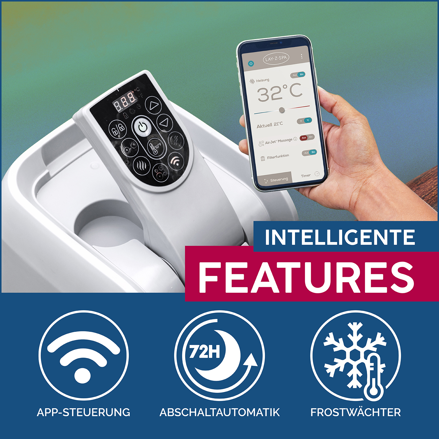 LAY-Z-SPA® WLAN-Whirlpool Helsinki AirJet Plus™ Ø 180 x 66 cm, rund