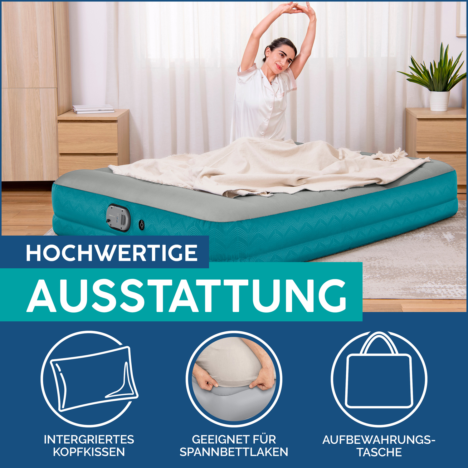 AlwayzAire™ 2-Personen-Luftbett ohne Druckverlust Selbstaufblasend 203 x 152 x 36 cm