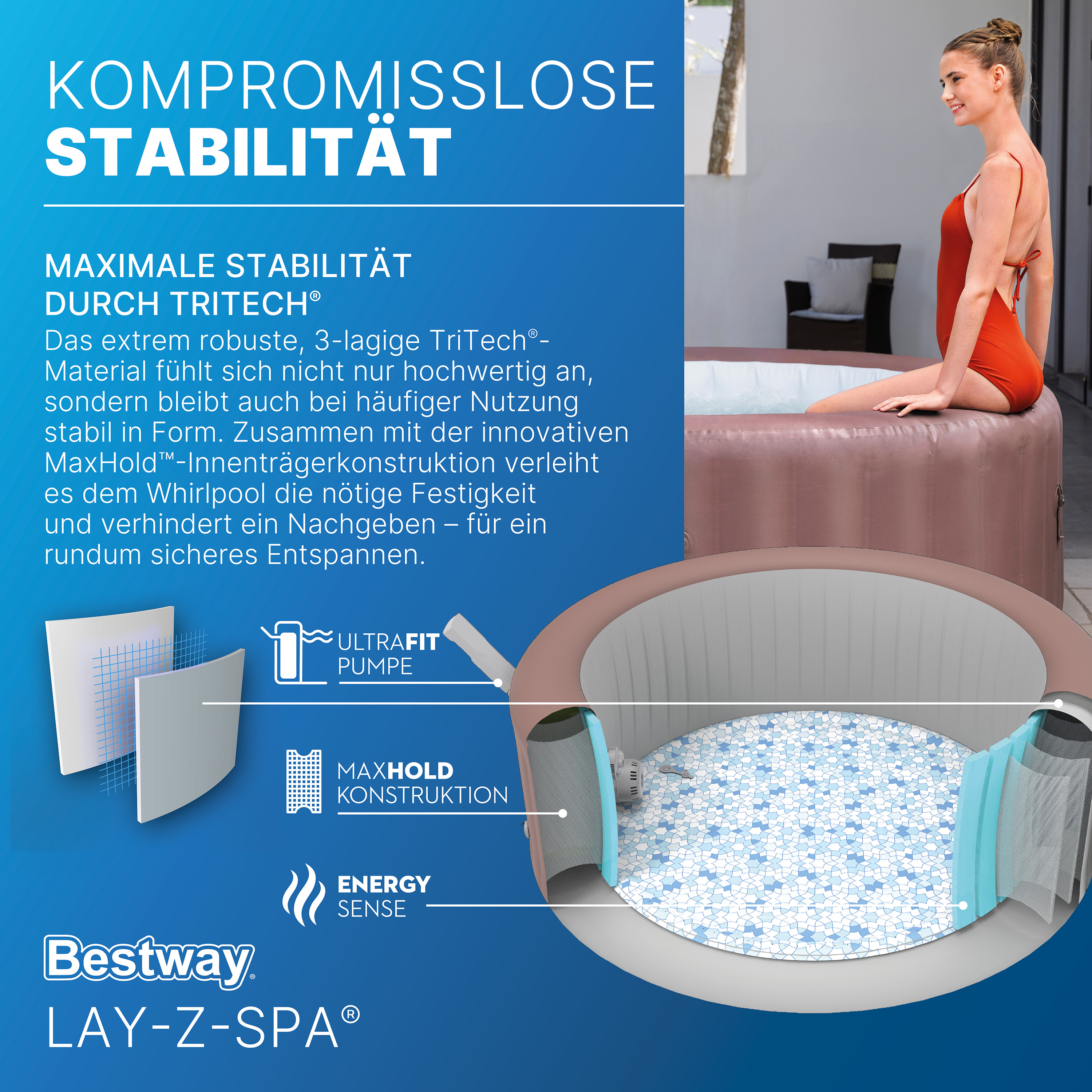 LAY-Z-SPA® WLAN-Whirlpool Hawaii AirJet™ mit App-Steuerung, für 6 Personen, Ø 196 x 71 cm, Terrakotta