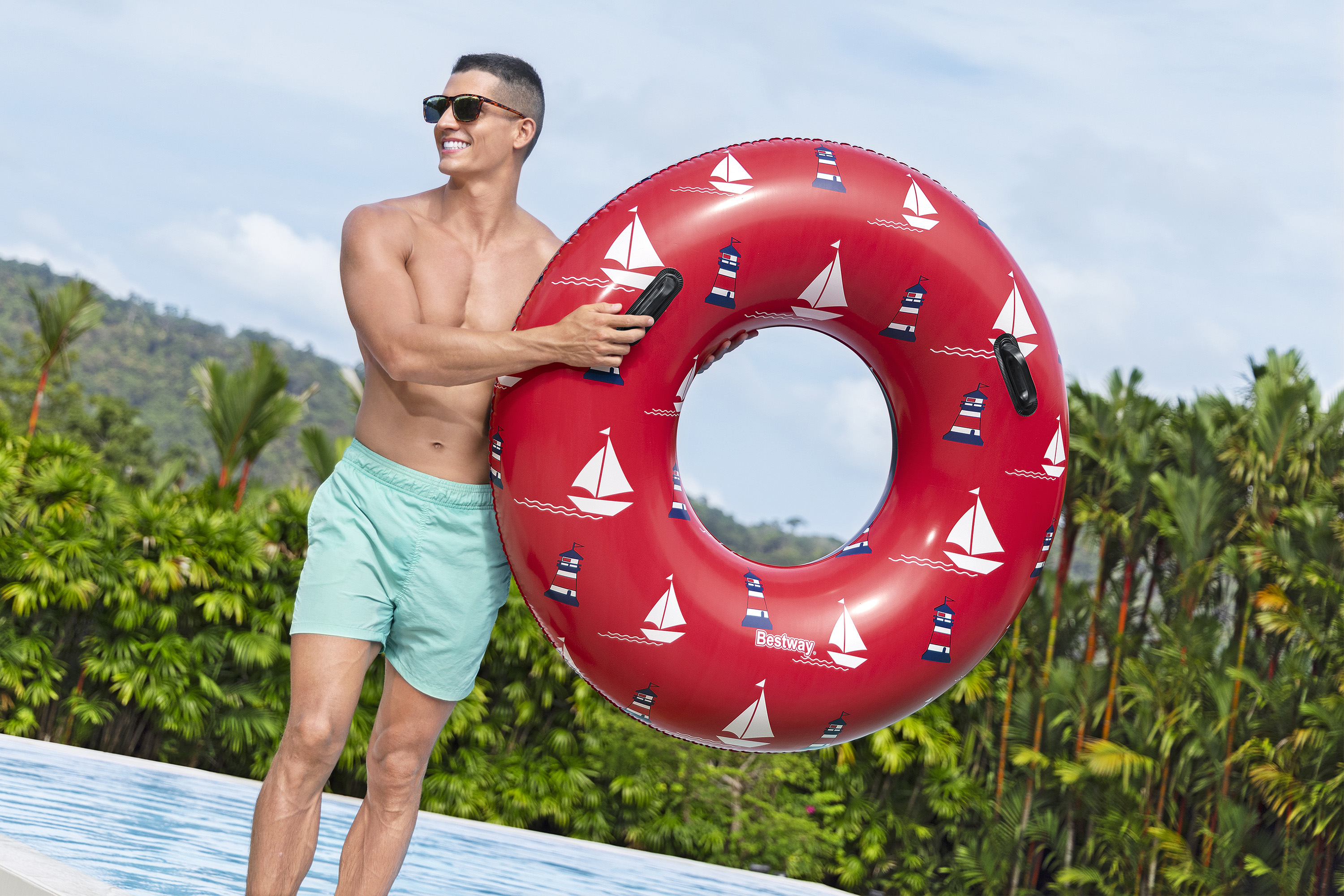 Schwimmring Nautical Ø 105 x 33 cm, Rot