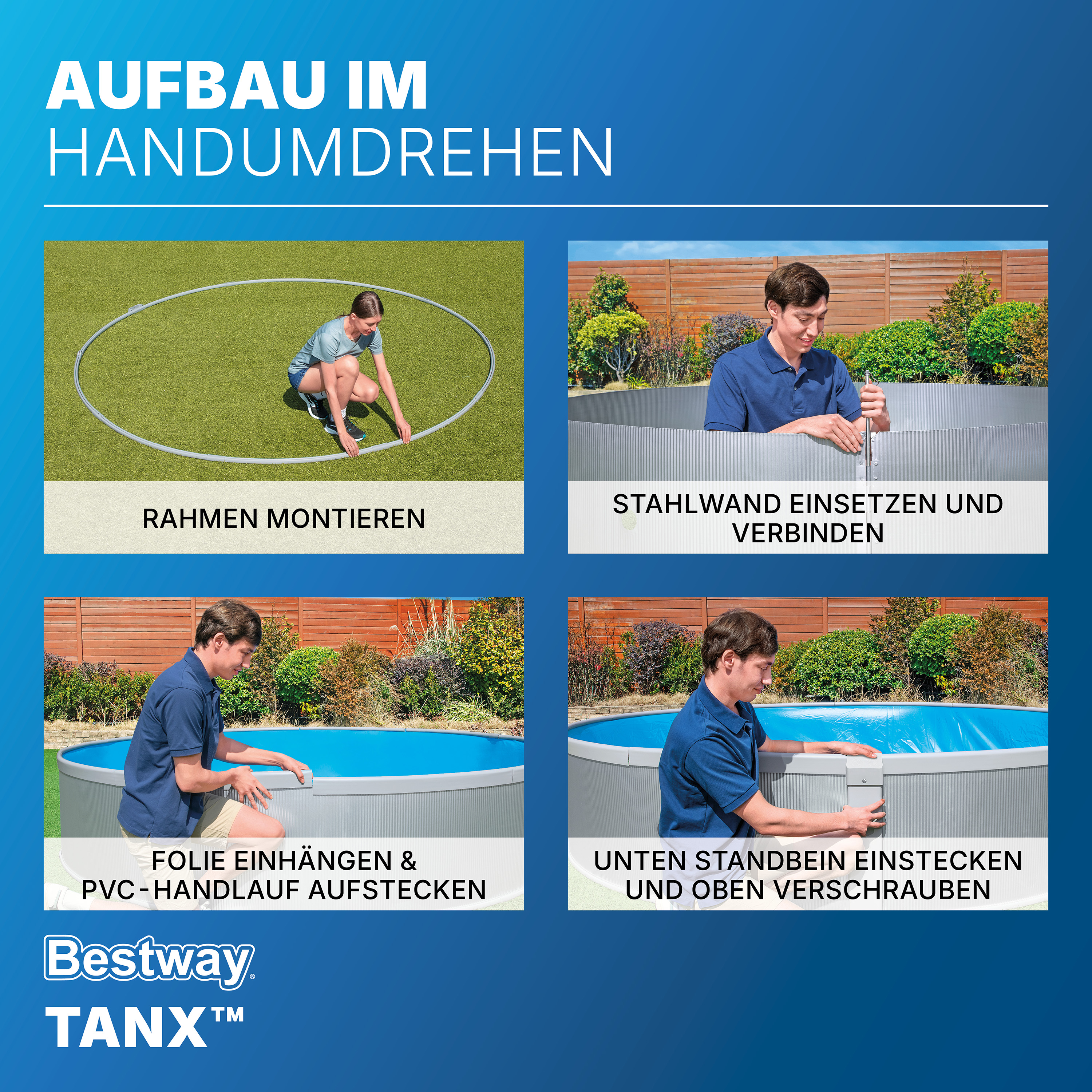 Tanx™ Stahlwandpool Set mit Filterpumpe Ø 305 x 61 cm, grau, rund