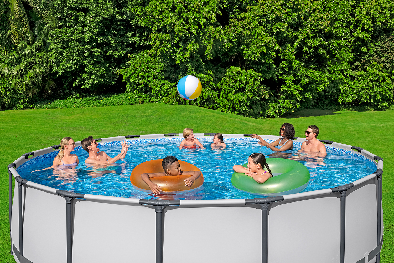 Steel Pro MAX™ Frame Pool Komplett Set mit Filterpumpe Ø 549 x 122 cm, lichtgrau, rund