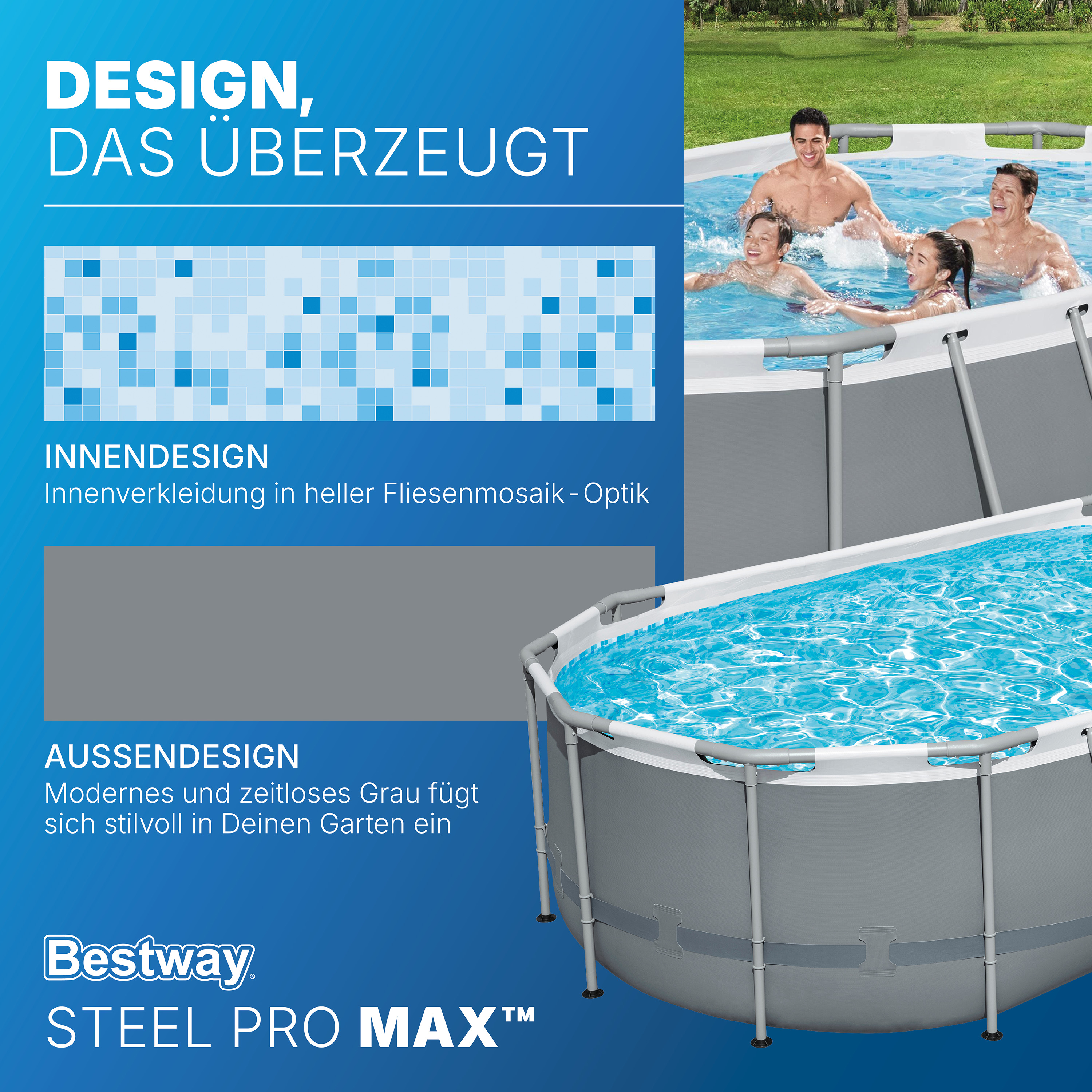 Steel Pro MAX™ Frame Pool Set mit Filterpumpe 427 x 250 x 100 cm , grau, oval