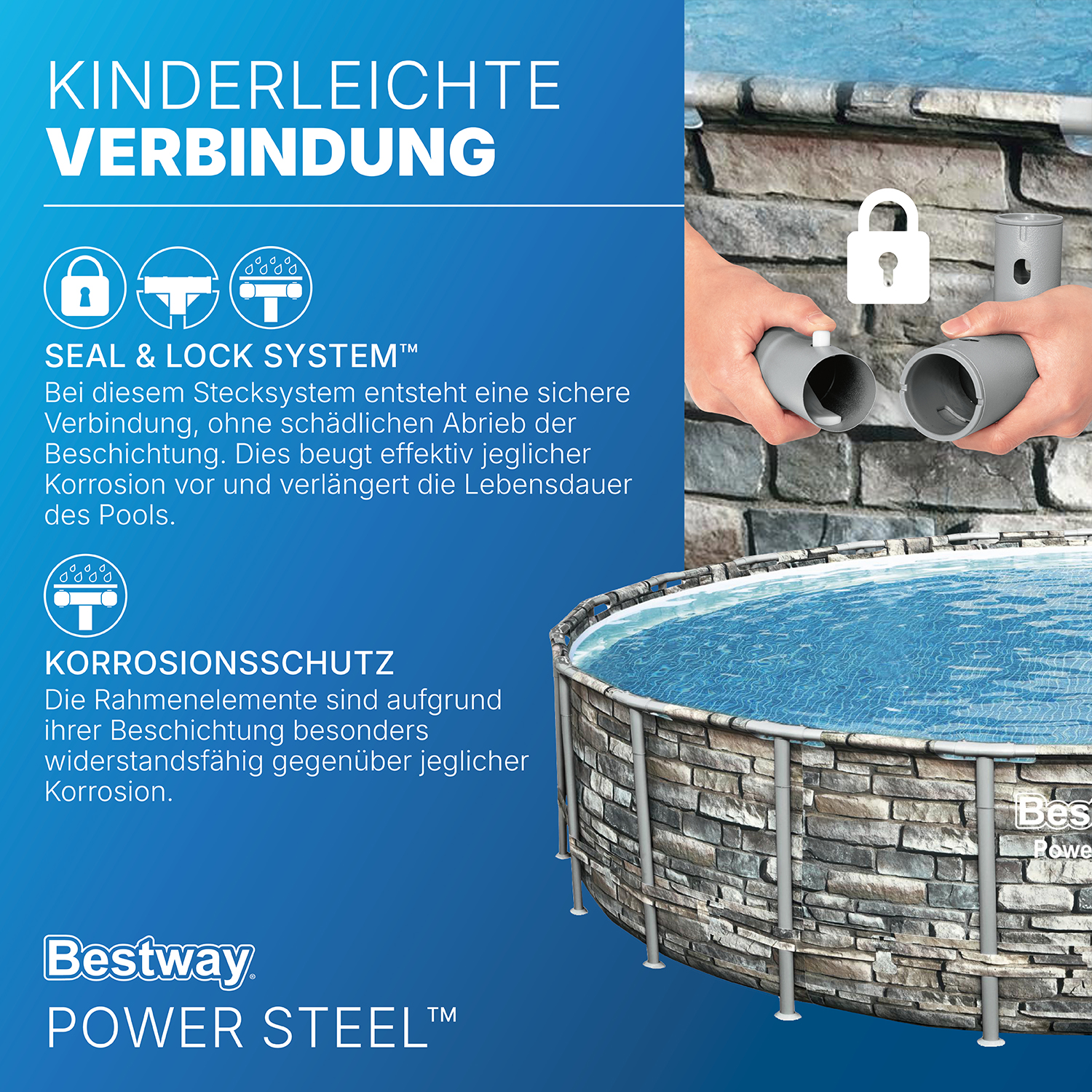 Power Steel™ Frame Pool Komplett Set mit Filterpumpe Ø 671 x 132 cm Steinwand-Optik (Naturstein), rund