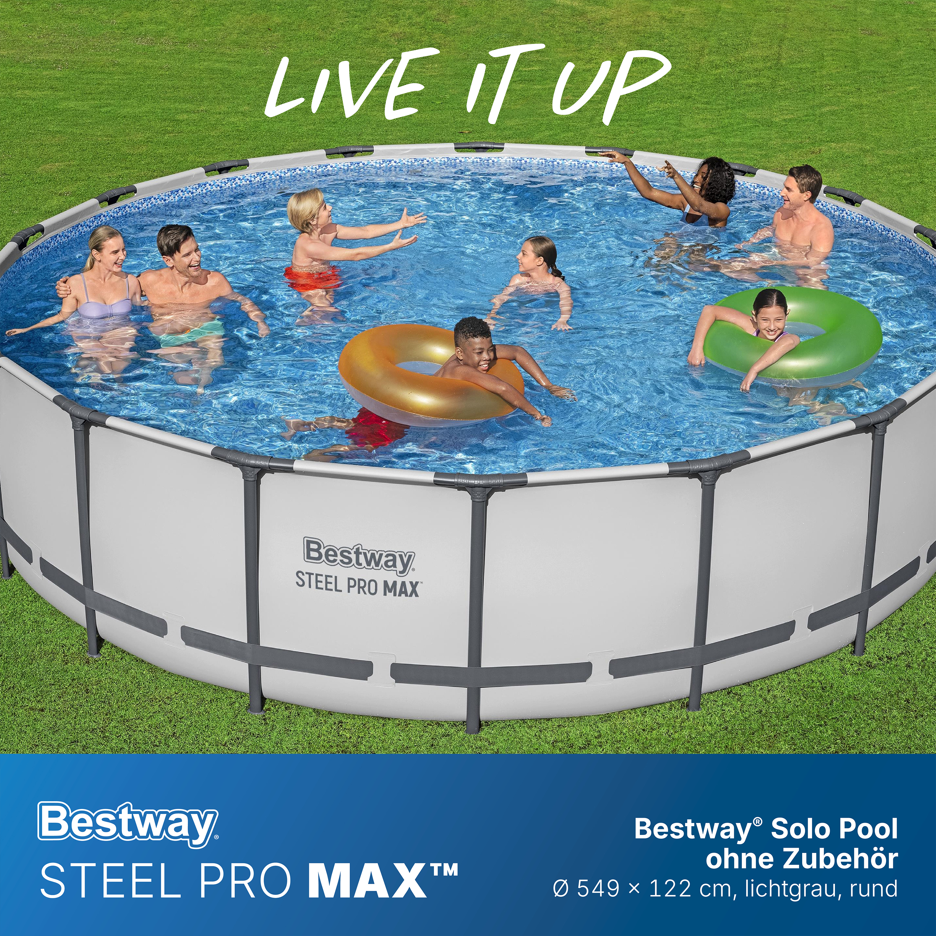 Steel Pro MAX™ Solo Pool ohne Zubehör Ø 549 x 122 cm, lichtgrau, rund