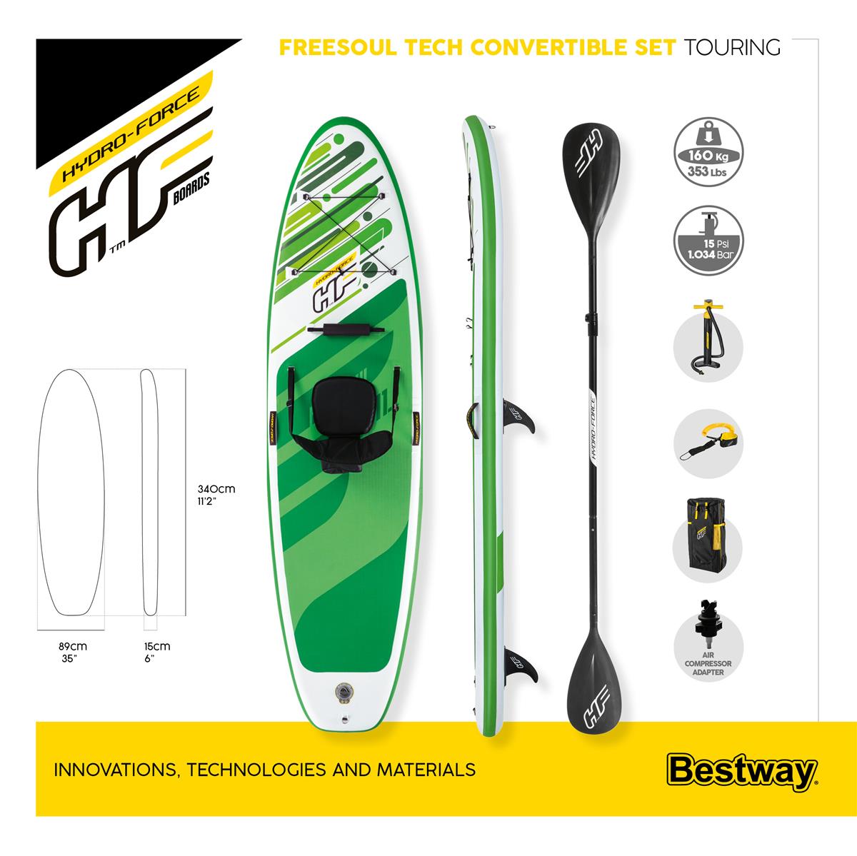 Hydro-Force™ SUP Touring Board-Set Freesoul Tech 340 x 89 x 15 cm