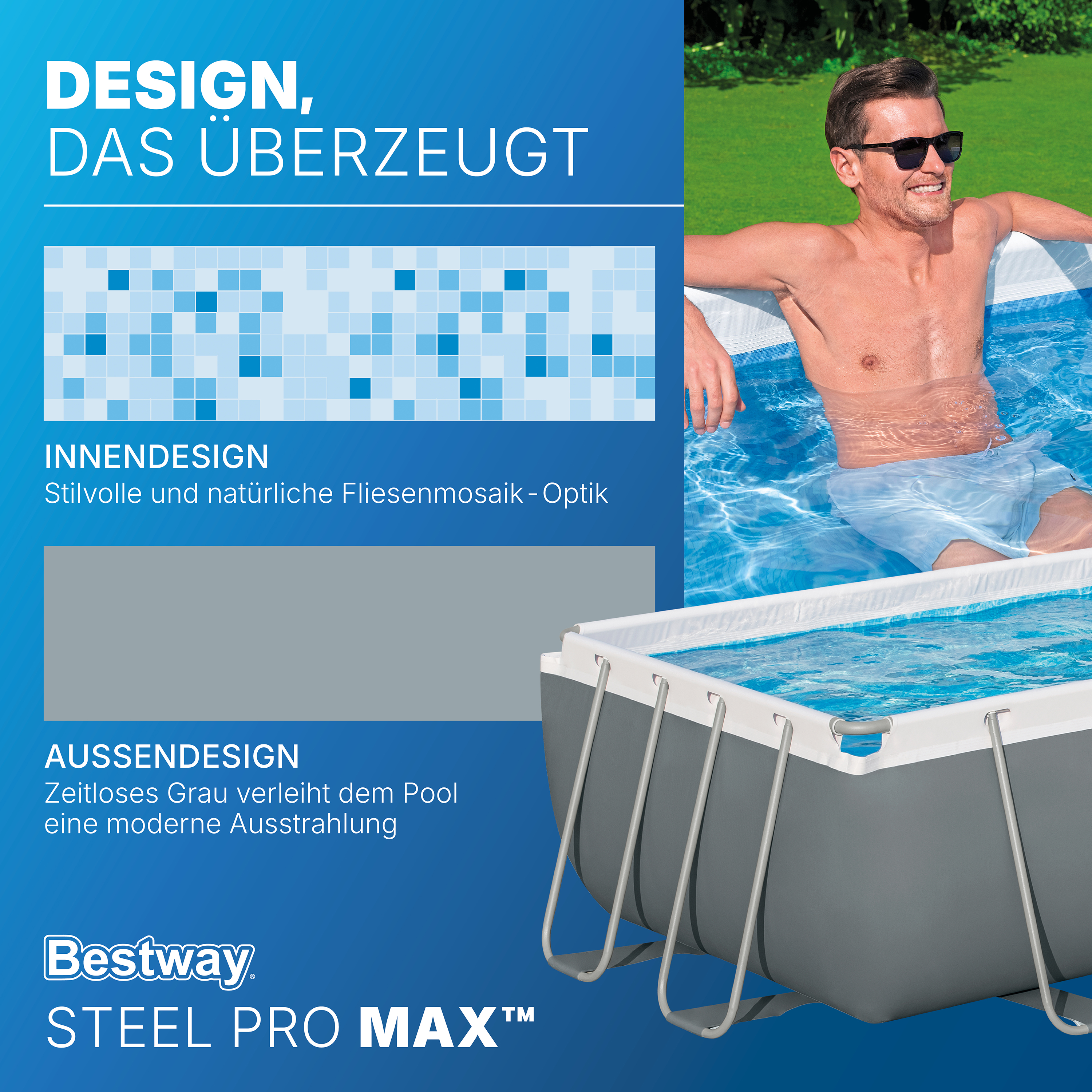 Steel Pro MAX™ Solo Pool ohne Zubehör 404 x 201 x 100 cm, grau, eckig