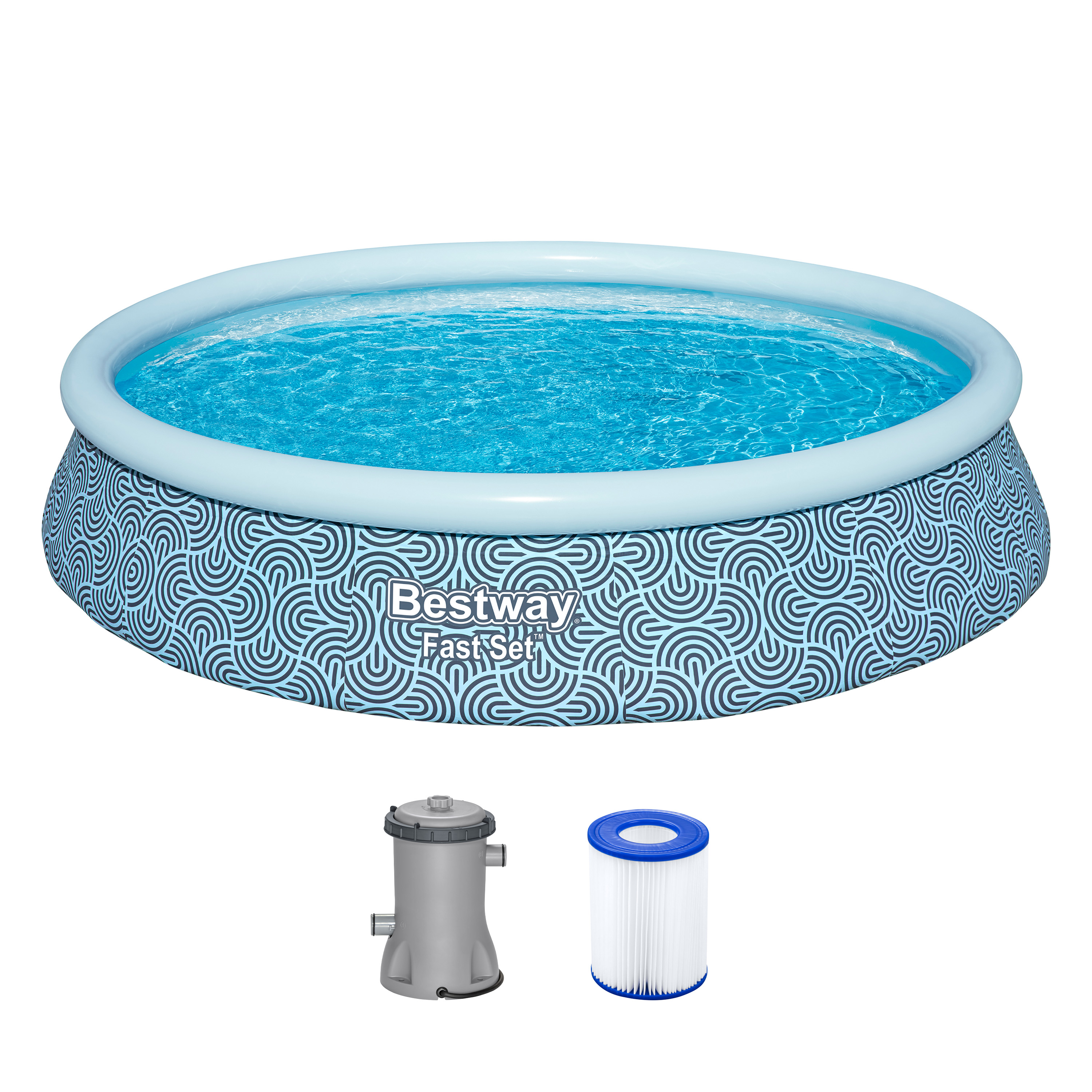 Fast Set™ Aufstellpool Set mit Filterpumpe Ø 396 x 84 cm, Grafisches Liniendesign, rund