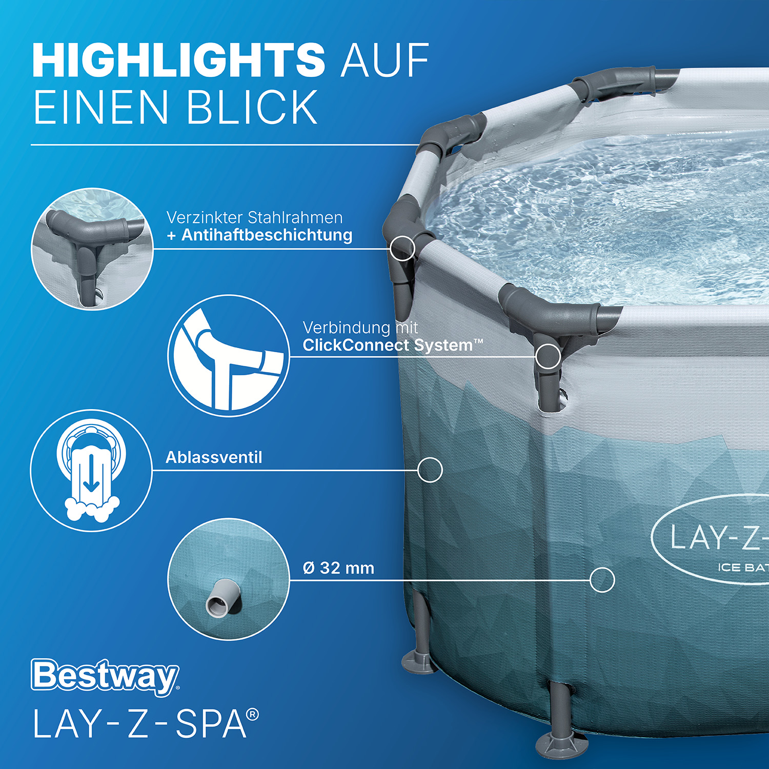 LAY-Z-SPA® Eisbad Glacial Dip™ mit Filterpumpe 150 x 90 x 65 cm, oval