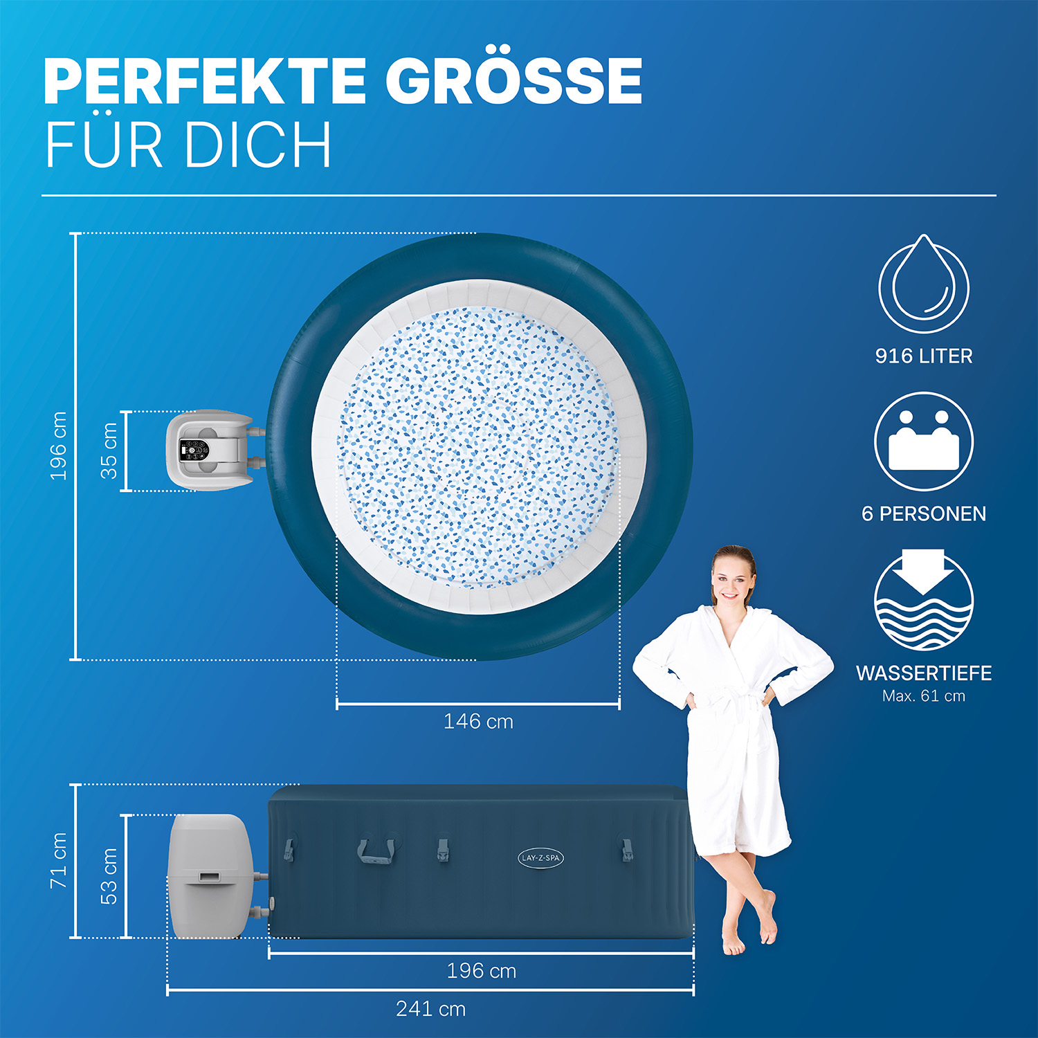 LAY-Z-SPA® WLAN-Whirlpool Milan AirJet Plus™ Ø 196 x 71 cm, rund LAY-Z-SPA® WLAN-Whirlpool Milan AirJet Plus™ Ø 196 x 71 cm, rund