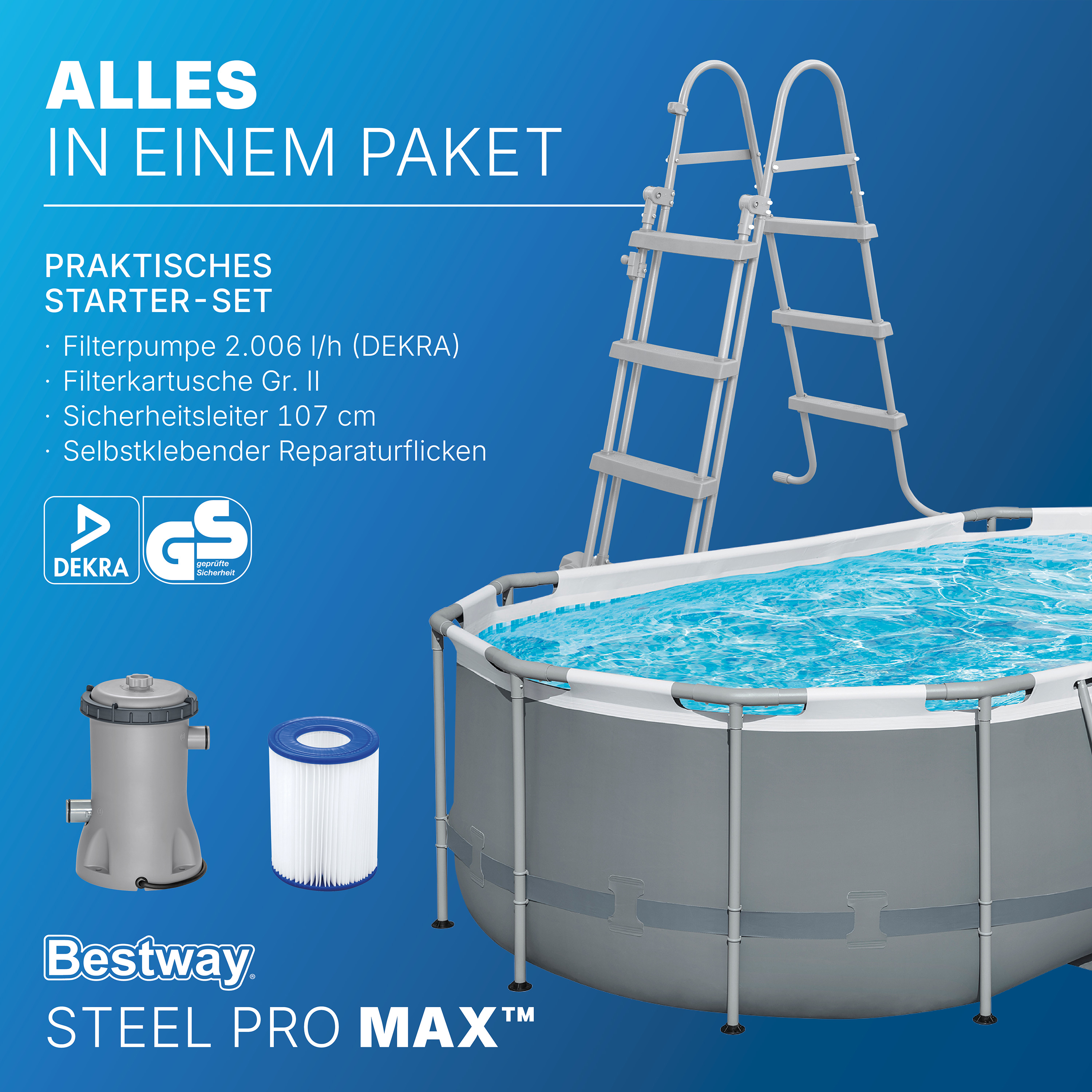 Steel Pro MAX™ Frame Pool Set mit Filterpumpe 427 x 250 x 100 cm , grau, oval