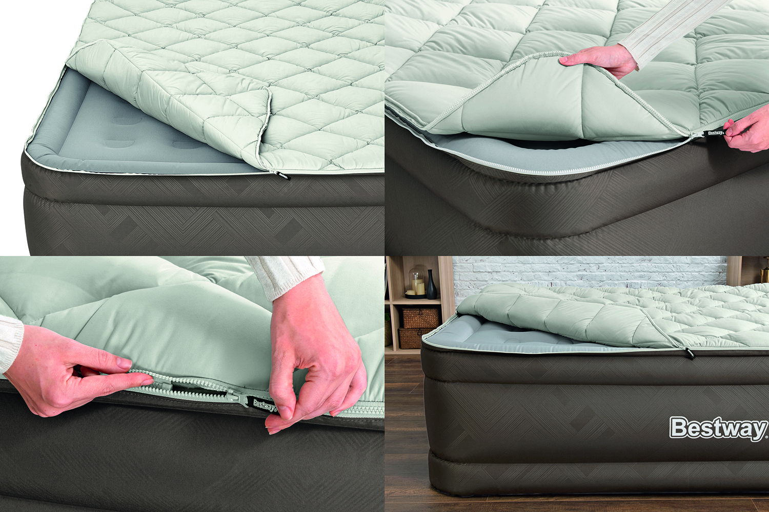 Fortech™ Doppelluftbett mit Reißverschlussbezug & integrierter Elektropumpe  203 x 152 x 51 cm