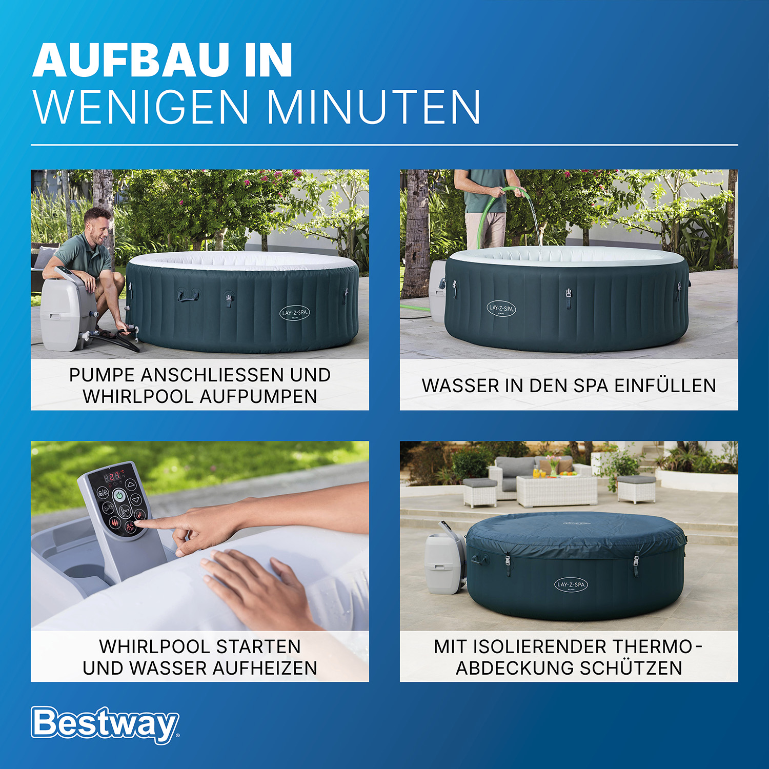 LAY-Z-SPA® Energiespar Whirlpool Miami AirJet™ für 6 Personen Ø 196 x 66 cm, Dunkelgrün