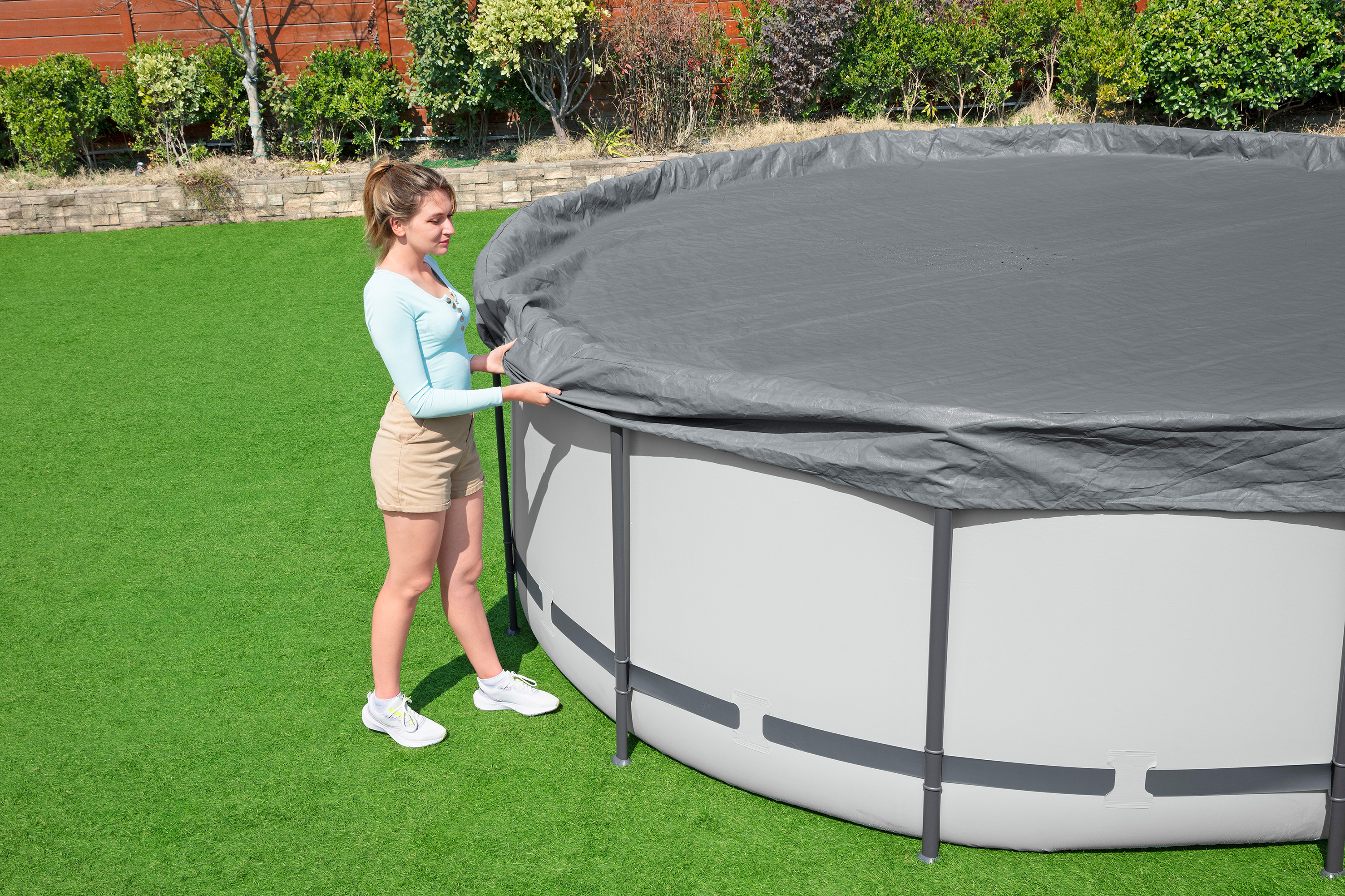 Winterfeste Premium Abdeckplane Ø 370 cm, grau, rund