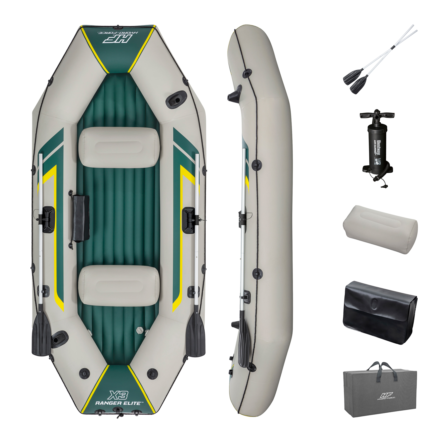 Hydro-Force™ Schlauchboot Komplett-Set Ranger Elite™ X3 295 x 130 x 46 cm