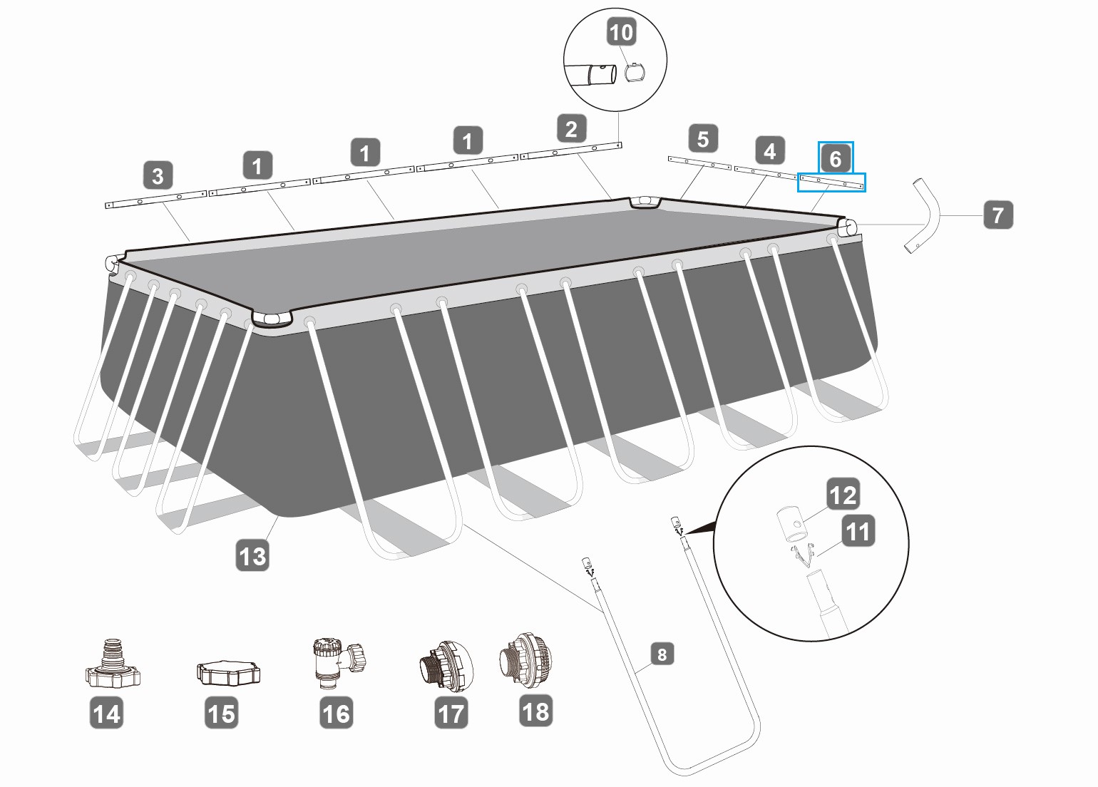 Bestway® Spare Part Top rail F (grey) for Power Steel™ pools 732 x 366 x 132 cm, angular
