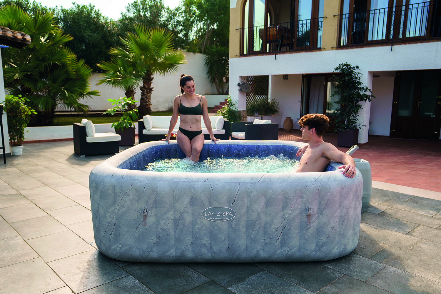 LAY-Z-SPA® Energiespar-Whirlpool San Francisco HydroJet Pro™ mit App-Steuerung, für 7 Personen 230 x 230 x 71 cm, Marmor-Optik (Samtgrau)